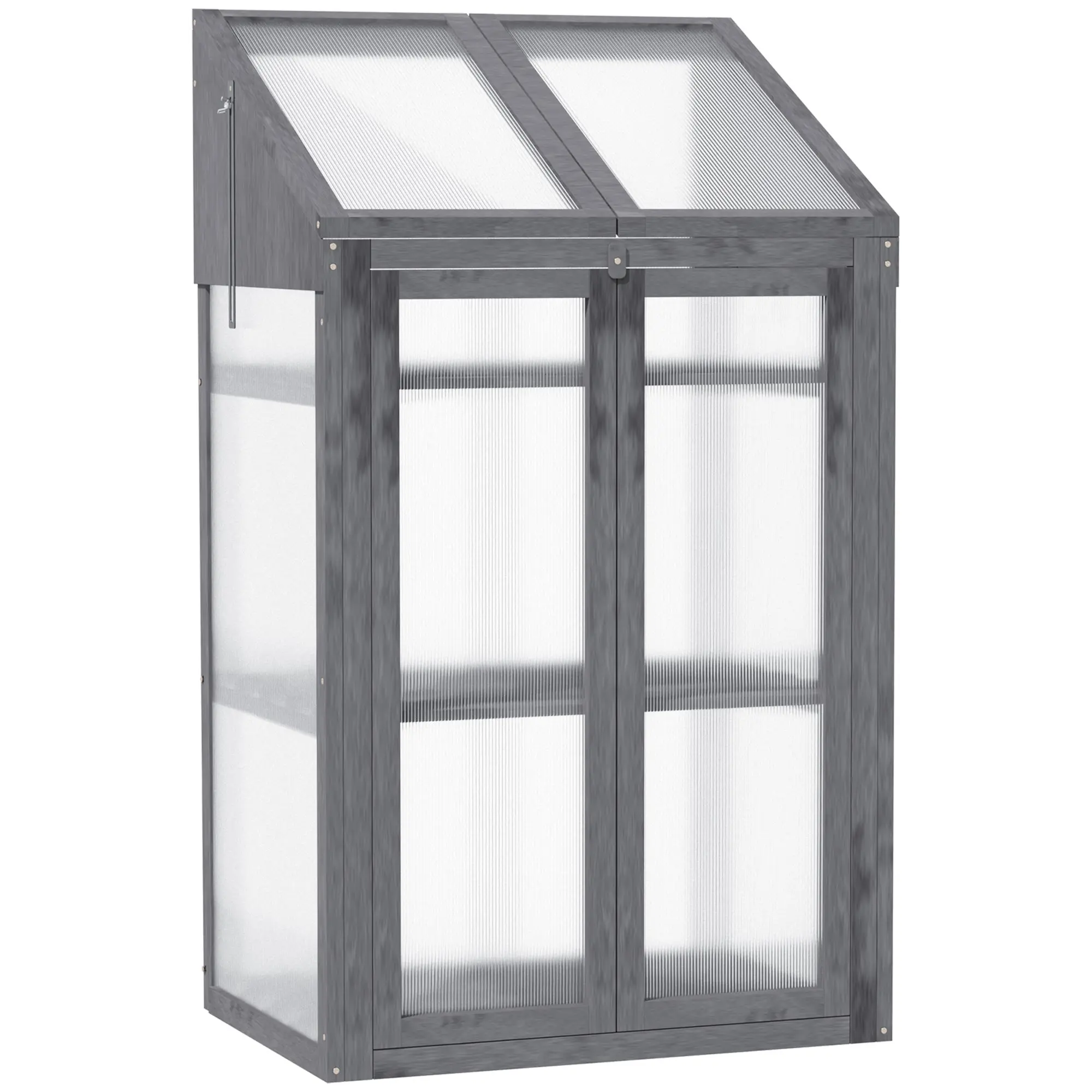 Wooden Mini Greenhouse 70 x 50 x 120 cm, Greenhouse with Cover, Window, Double Door, Light-Transmitting Cold Frame with 3 Shelves, Winterproof Elevated Garden Bed for Garden, Balcony, Gray