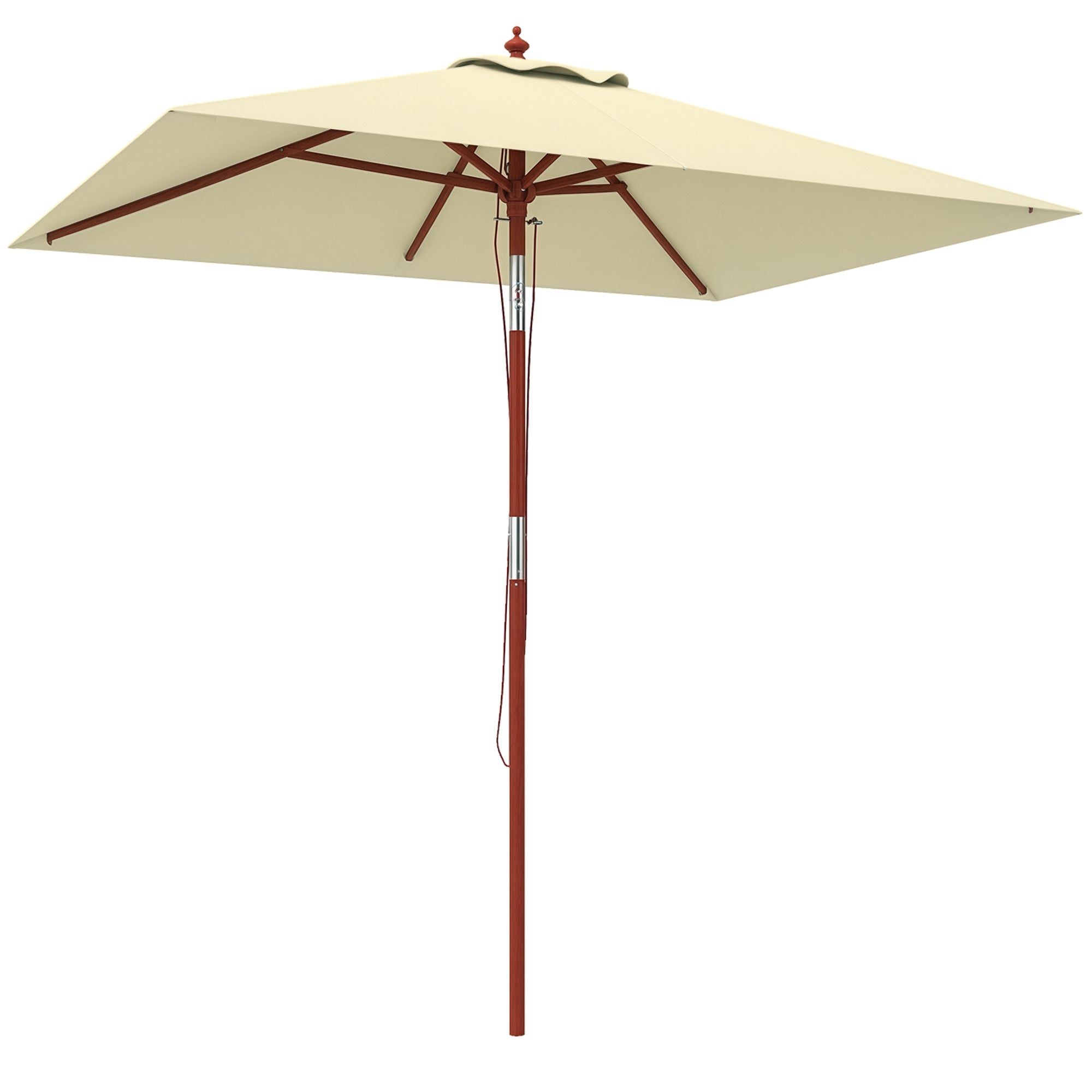 Outsunny Garten-Sonnenschirm Terrasse 200x150 cm Rechteckiger Sonnenschirm mit verstellbarem Holzgestell und Kurbel-Sonnenschutz für Patio Terrasse Beige