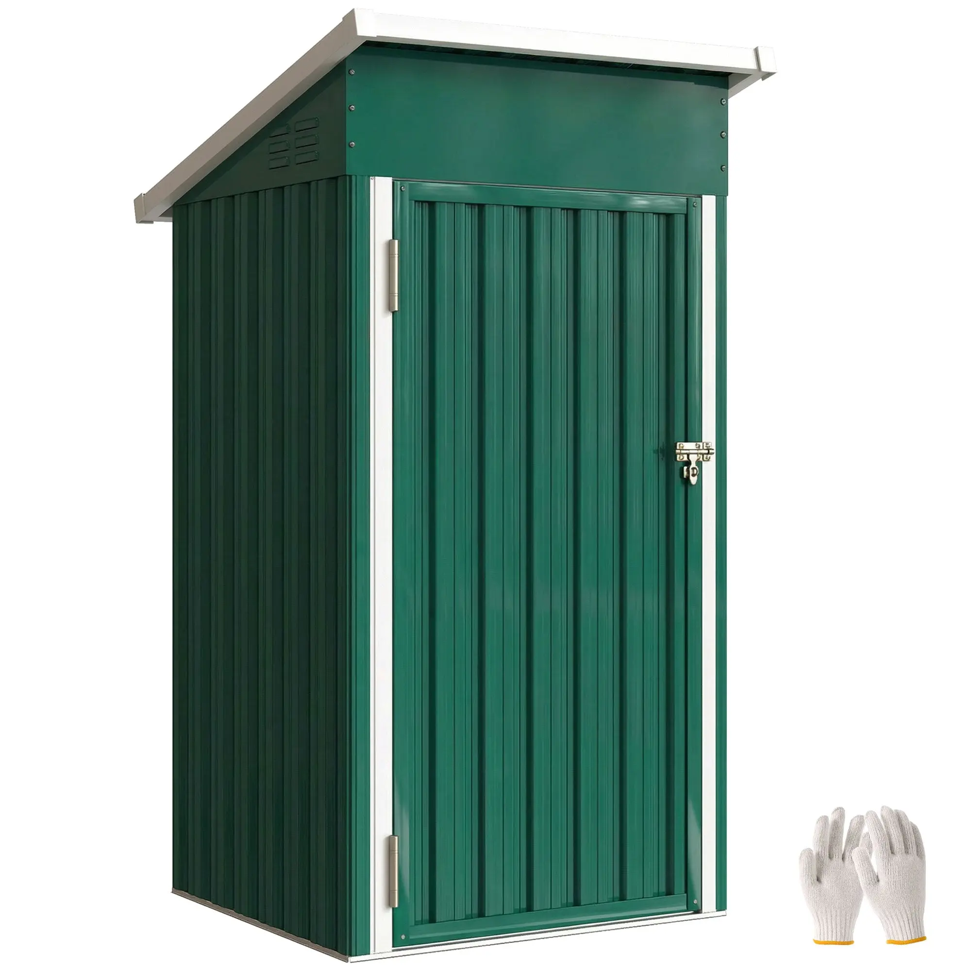 Outdoor Garden Shed 0.74 m² (8 sq ft), 107.5 x 91 x 185 cm (42.3 x 35.8 x 72.8 in) — Metal Storage Shed with Sloped Roof, Lockable Door & Vents, Green