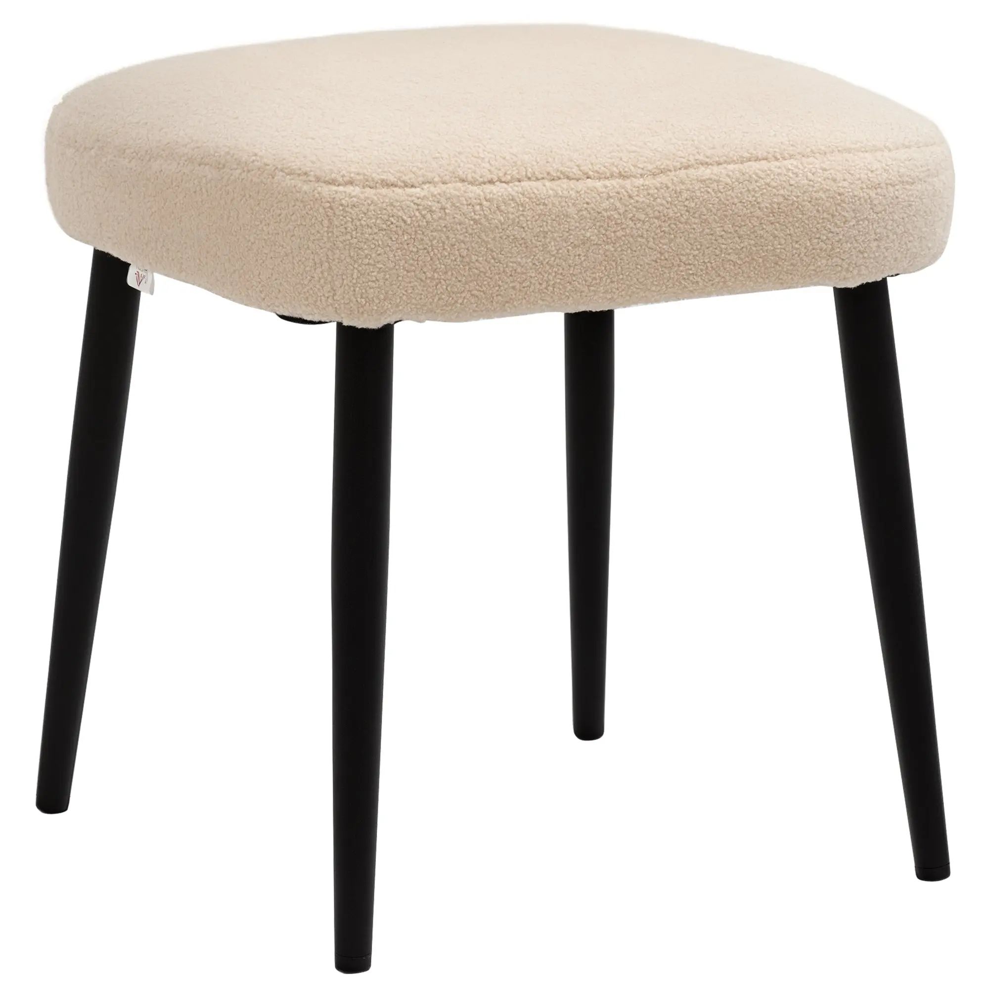 Footstool Seat Stool Square Vanity Stool Footrest with Cashmere Look, Steel Legs, for Living Room, Bedroom, Beige, 42 x 42 x 43 cm