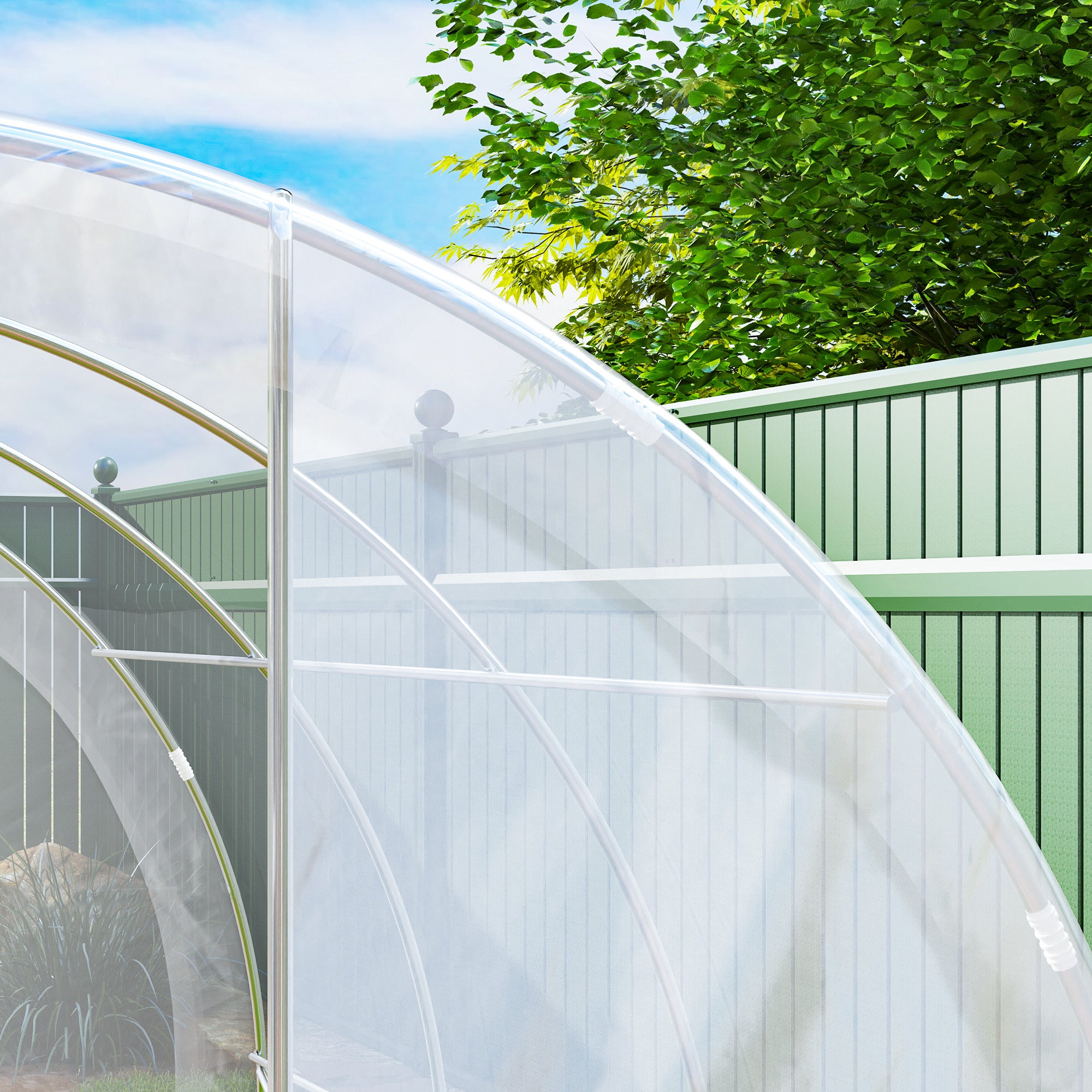 Garden Tunnel Greenhouse 3 x 3 x 2m 97 ft? with Hinged Door PE 150g/m? Cover for Vegetables Plants Flowers