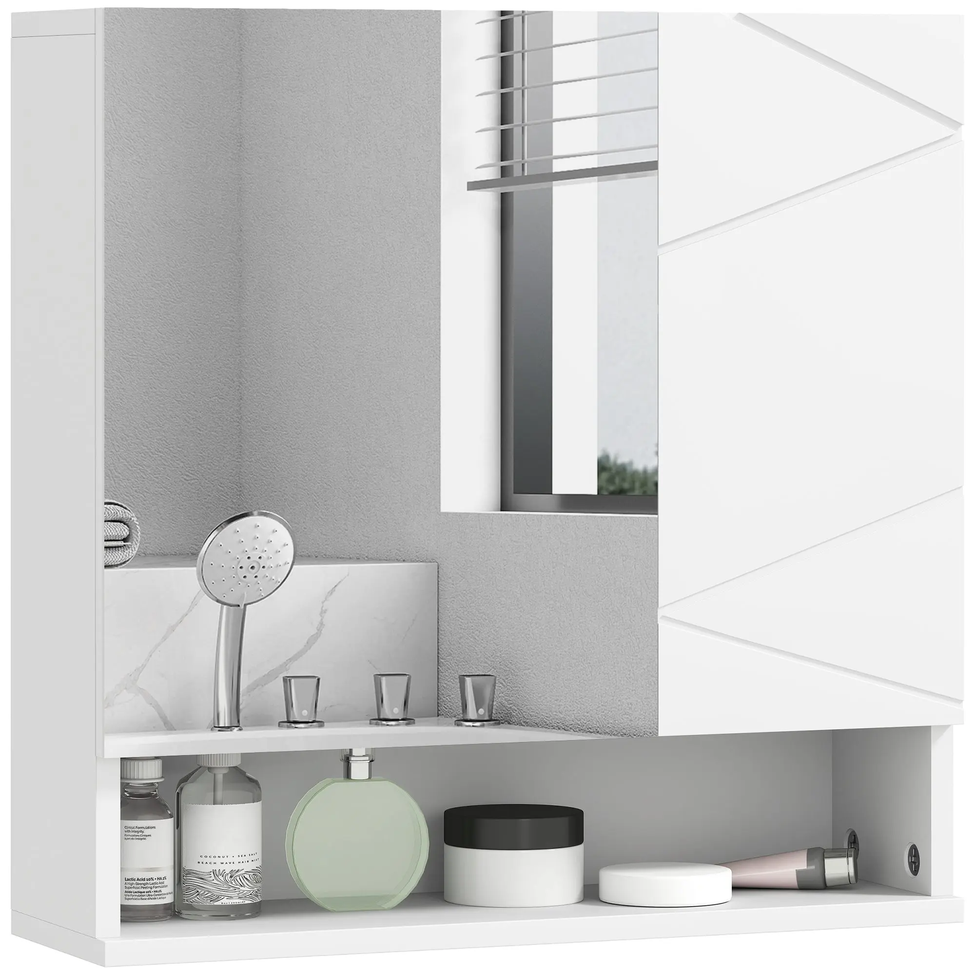 Wall-Mounted Bathroom Mirror Cabinet, 2-Door Storage Cupboard with Adjustable Shelves, Contemporary Design, 21.7 x 6.7 x 21.7 in (55 x 17 x 55 cm), White