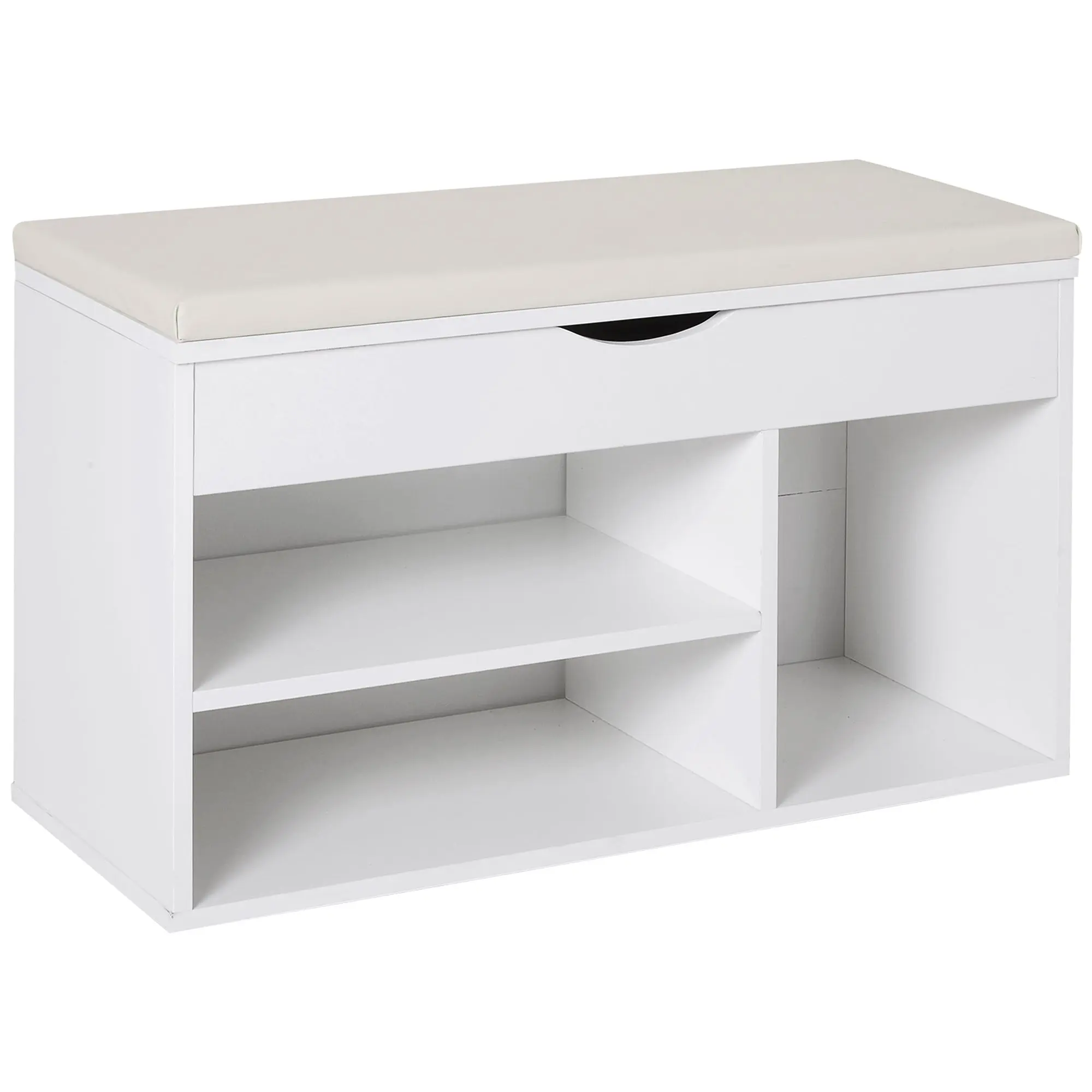 Entryway Shoe Bench, Slim Space-Saving Shoe Cabinet with Lift-Up Padded Seat and Open Shelves, 80×30×47 cm, White