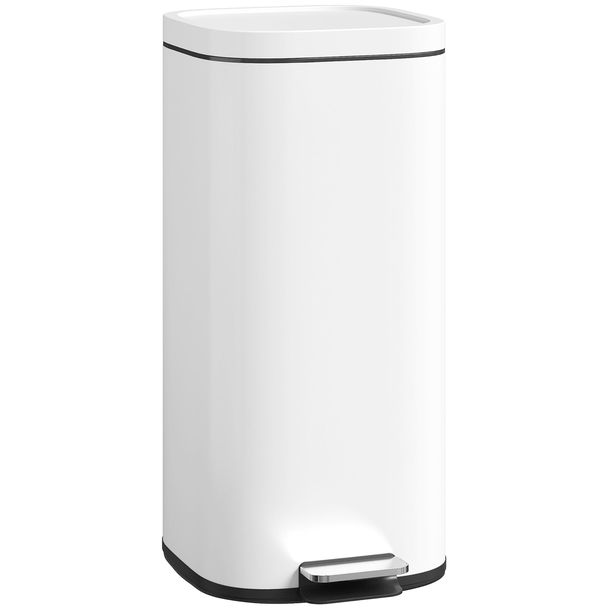 30 L Kitchen Trash Can with Lid — Step Bin with Soft-Close & Hold-Open, Removable Inner Bucket, Fingerprint-Resistant, White