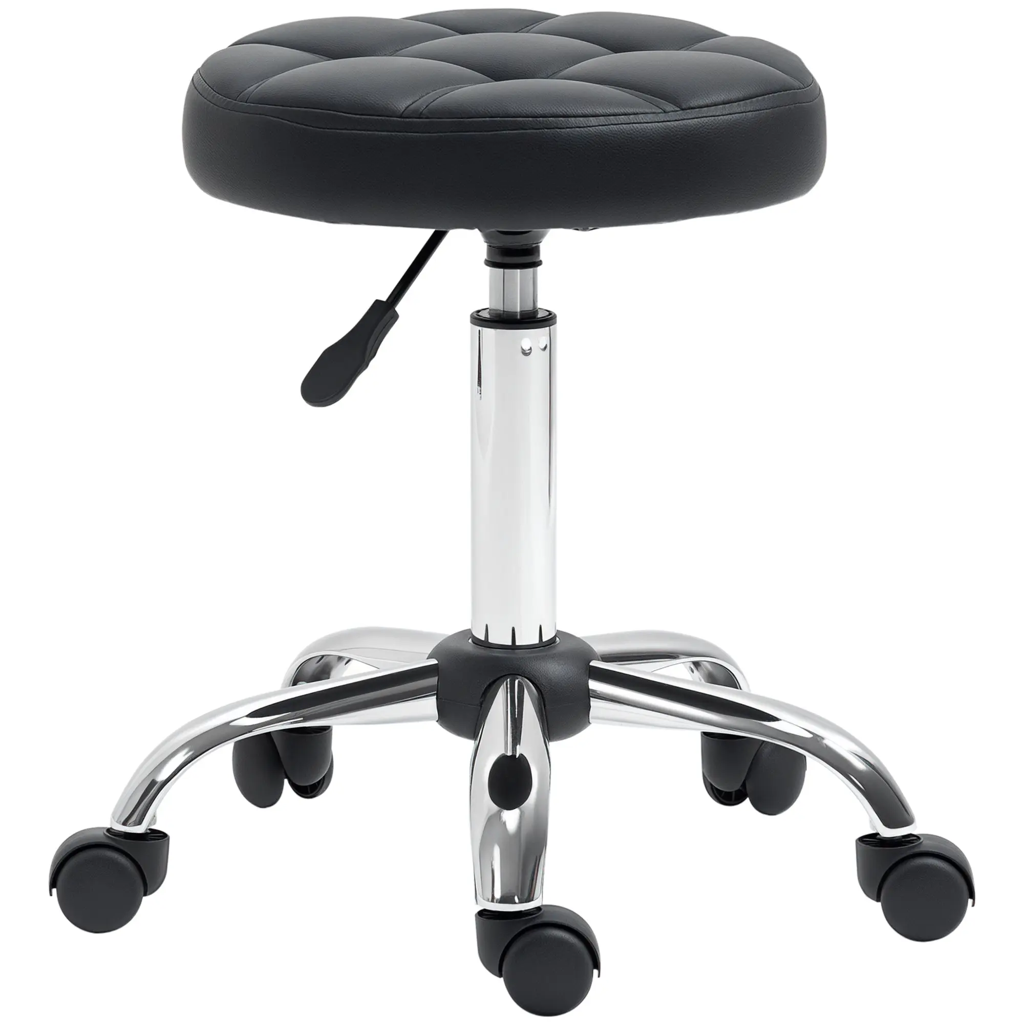 Rolling Stool Height Adjustable Work Stool, Swivel Salon Stool for Office Massage Faux Leather Black ?35.5 x 51-67 cm