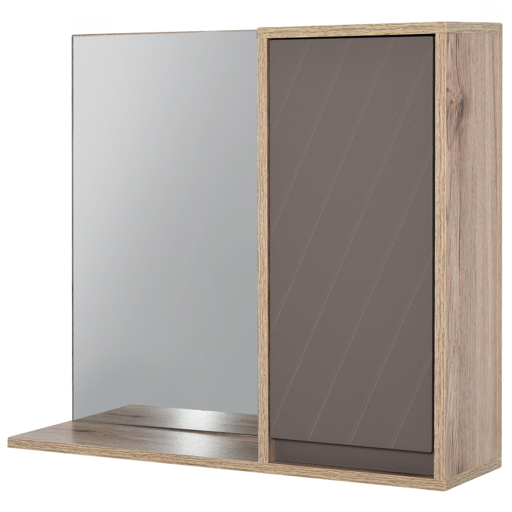 HOMCOM Buedem Schaf mat Spigel - Mauer-Montéiert Zougangsmöbel mat 1 Dier an Ajustierbarem Regalet, Modern Stil, 57x14.2x49.2 cm Eichenholz an Grau