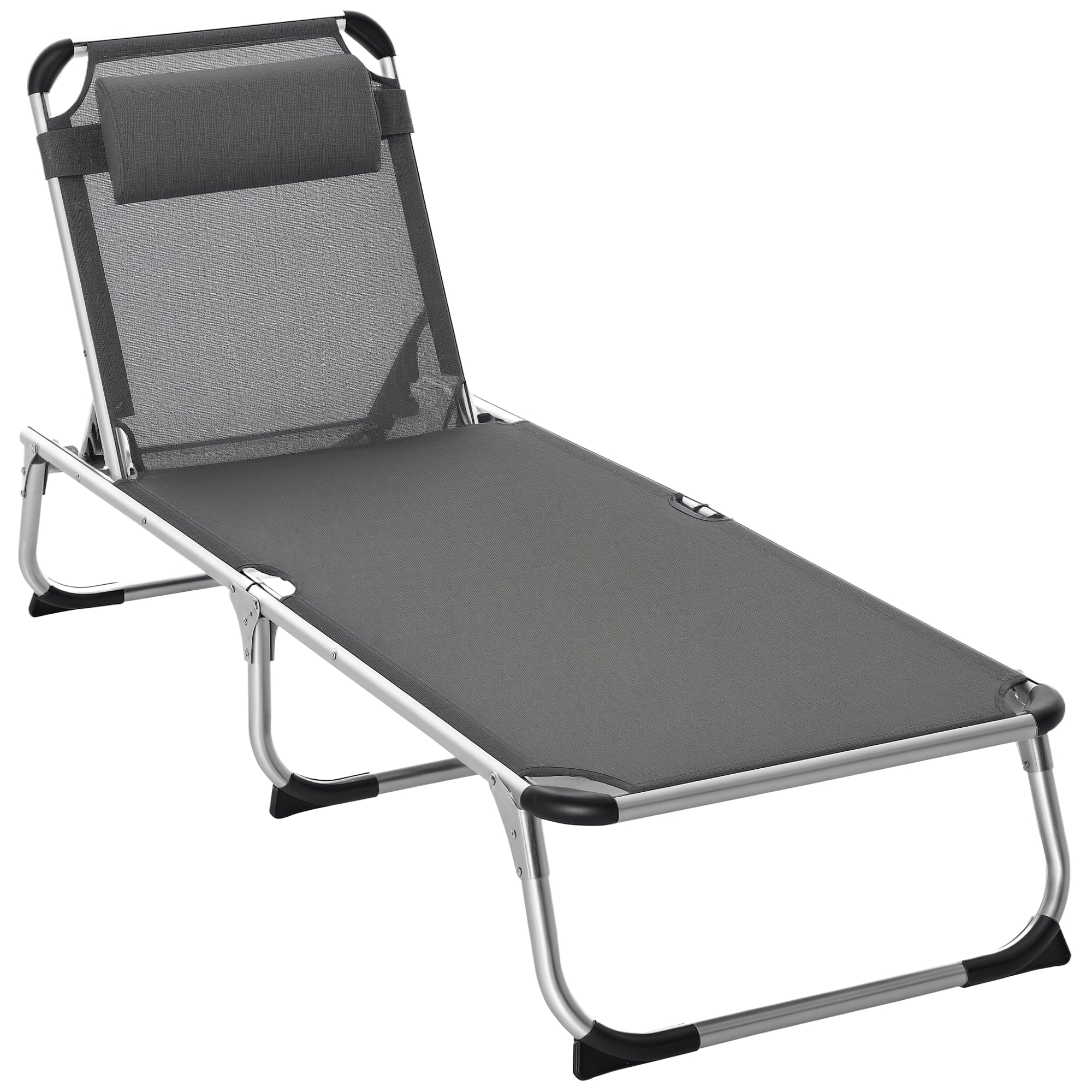 Outsunny Fällbar Solstol för Trädgård med Kudde, Recliner med 4 Justerbara Ryggstöd, Campingstol med 120 kg Belastning för Utomhuspark och Trädgård, Grå