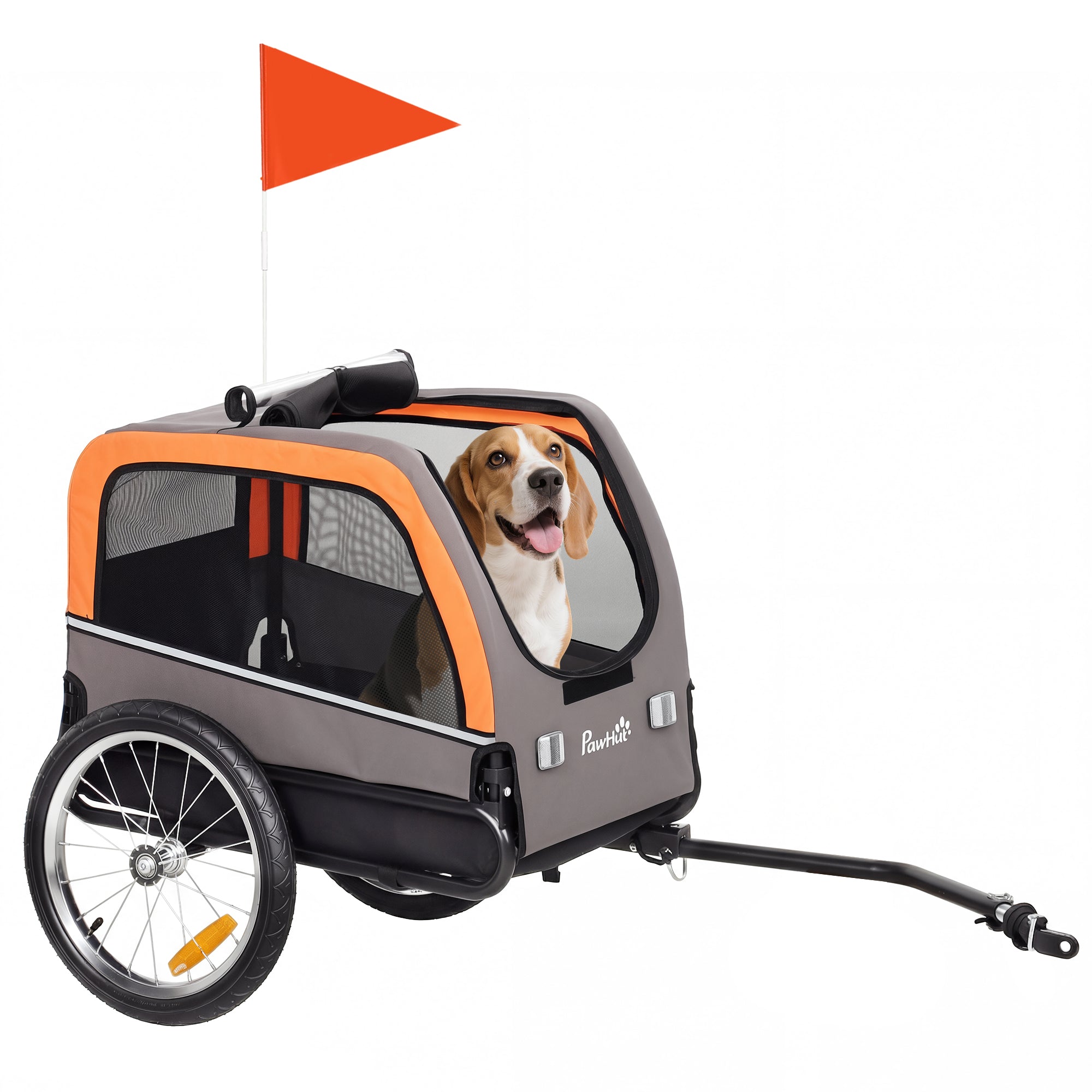 Foldable Dog Bike Trailer with Reflectors — 2 Zippered Doors, Internal Leash, Mesh Windows, Portable 600D Oxford Carrier for Small to Medium Dogs (up to 44 lb)