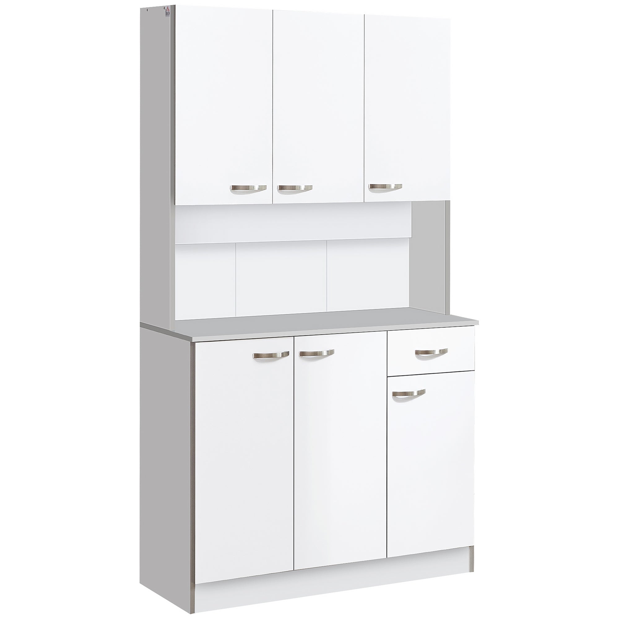 HOMCOM Kuhinjska Kabinet s Shrambo in 1 Predalom, 6 Vrati in Nastavljivimi Policami, Moderni Stil 101x39x180 cm Bela