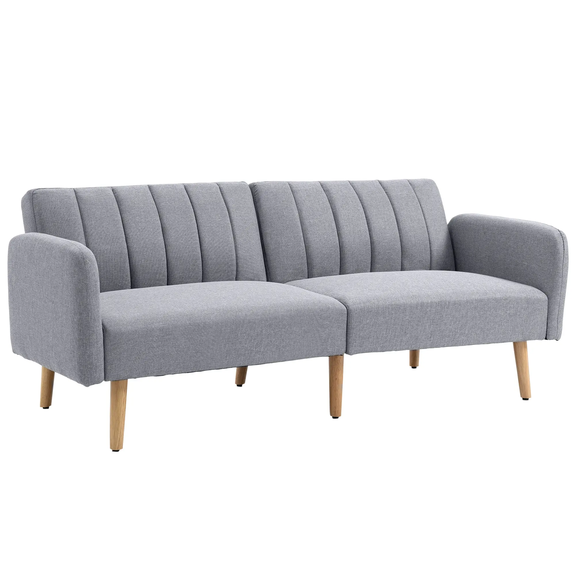 Sleeper Sofa, 2-Seater Sofa Bed with Adjustable Backrest, Thickly Padded Couch, Armrest, Sofa Bed with Wooden Legs for Living Room, Guest Room, 173 x 75 x 73 cm, Light Gray