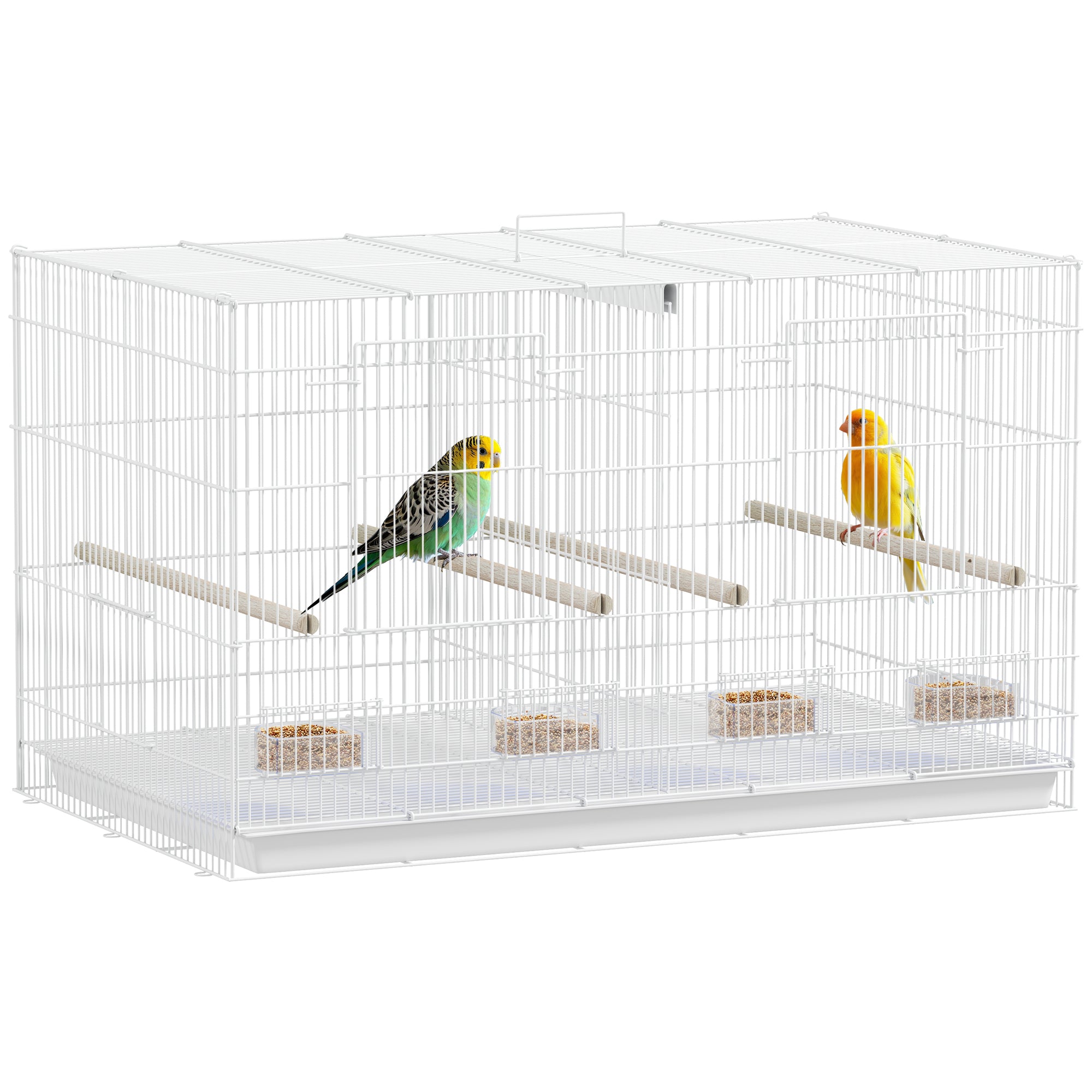 PawHut Linde Kook koos Jagajaga lindude aed 4 Toiduvulka 4 Pesa ja Eemaldatav Sahtel 76x46x46 cm Valge