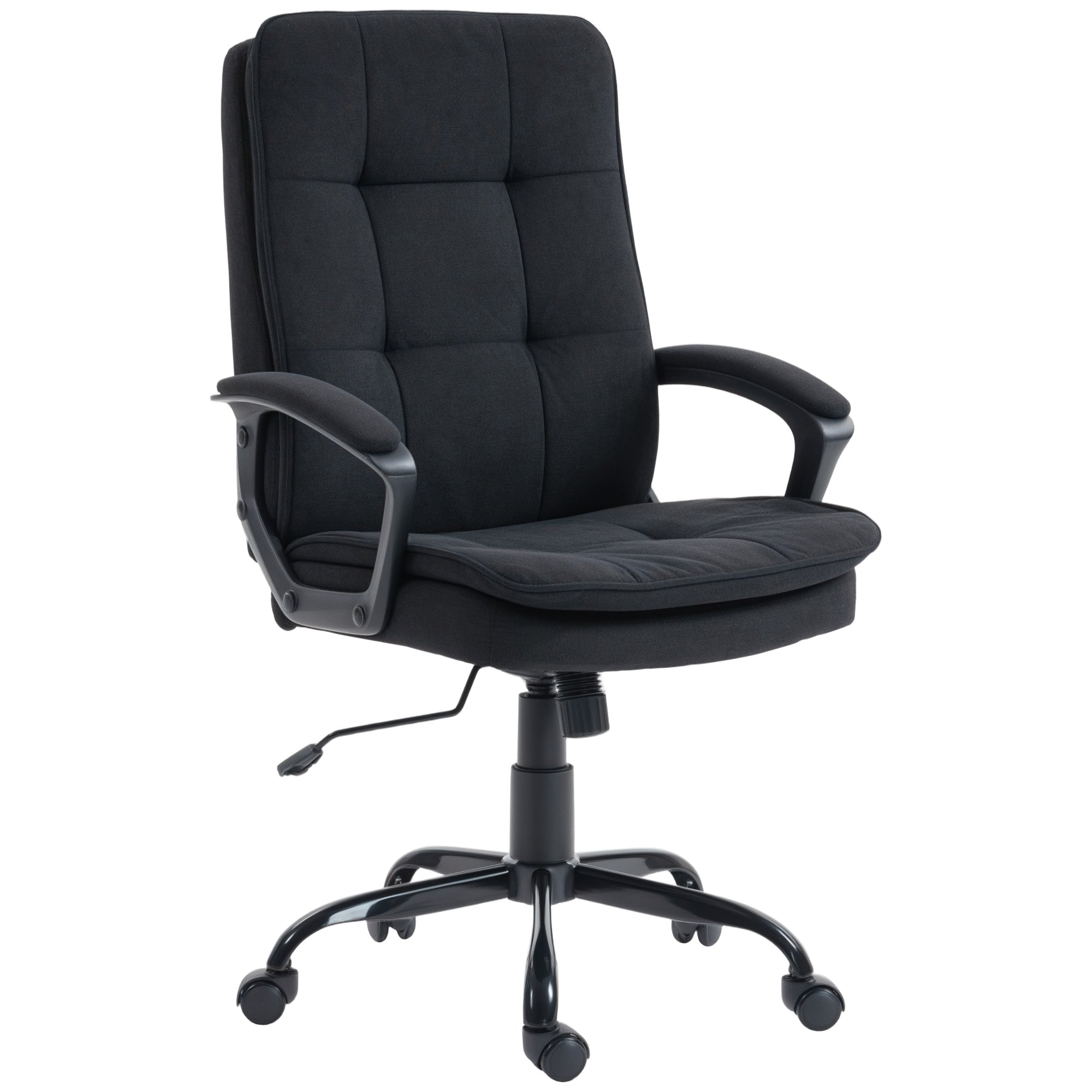 Ergonomic Office Chair with Double-Layer Padding — Linen-Effect Swivel Desk Chair, Adjustable Height, Rocking, 265 lb Capacity, Black