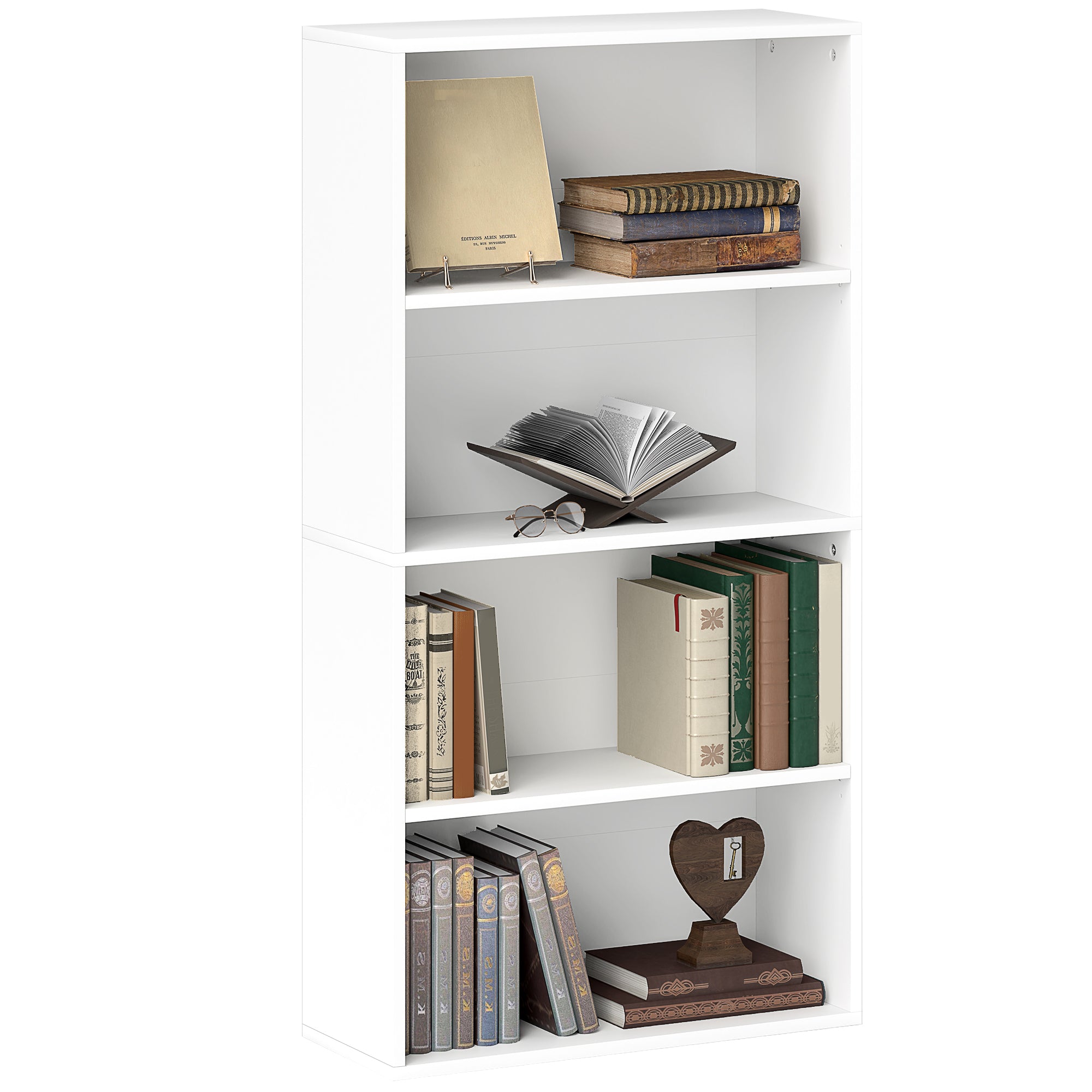 4-Tier Bookshelf with 2 Adjustable Shelves for Living Room Office Bedroom 60x24x115.5 cm White