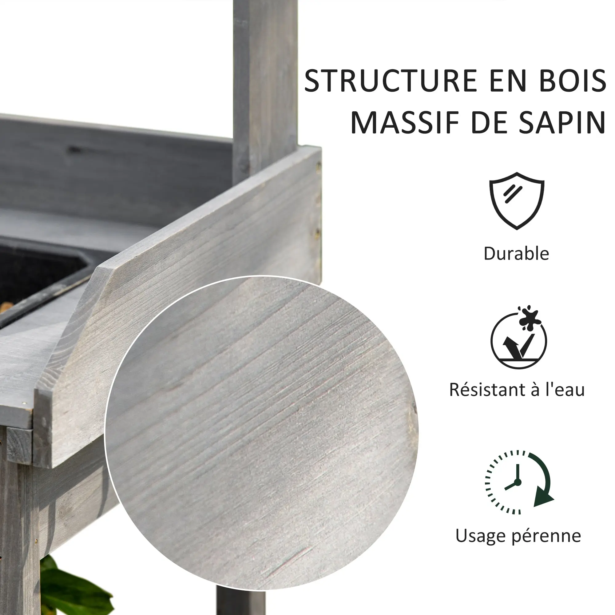 Multi-Equipped Repotting Table Gardening Table with Drawer, 3 Shelves, Sink, 3 Hooks - Gray Pre-Oiled Spruce Wood Planting Table