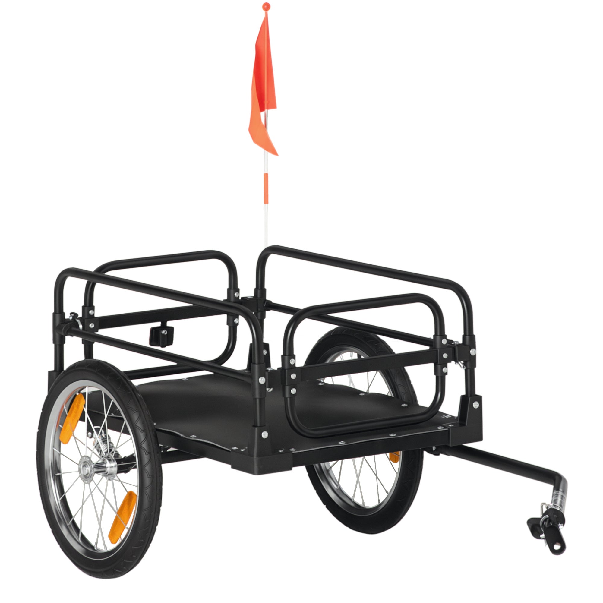HOMCOM Cykel Vagn för Lastning, Avtagbar med 2 Hjul, Reflektorer och Flagga, Ram med Stötdämpare, 70L Kapacitet, 40 kg Last, 125x64x53,5 cm Svart