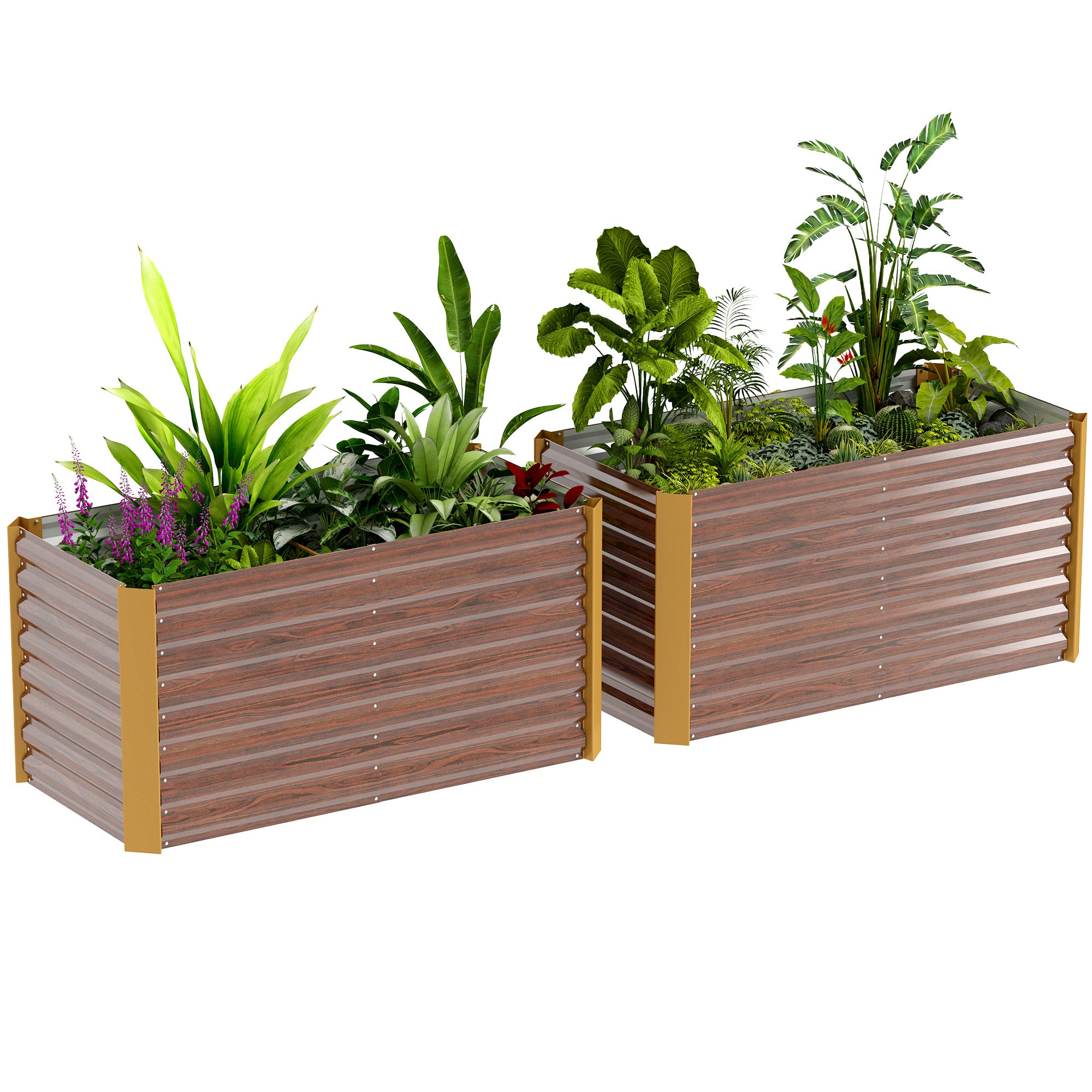 2-Piece Elevated Planter Box Flower Bed Weather-Resistant, Planting Bed Greenhouse Garden Bed Planter Pot Flower Box Made of Galvanized Steel, Flower Box for Patio & Garden, 120 x 60 x 60 cm