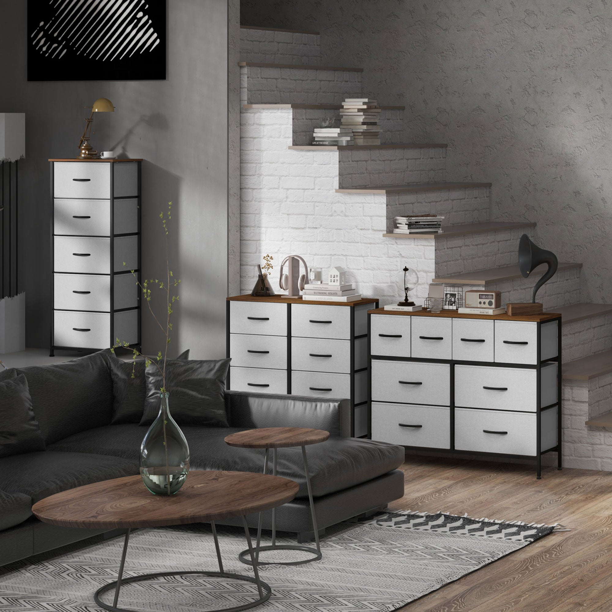 HOMCOM 8-Schubladen-Kommode, faltbare Stoffschubladen-Aufbewahrungseinheit - schwarzer Stahlrahmen - 100 x 30 x 78 cm