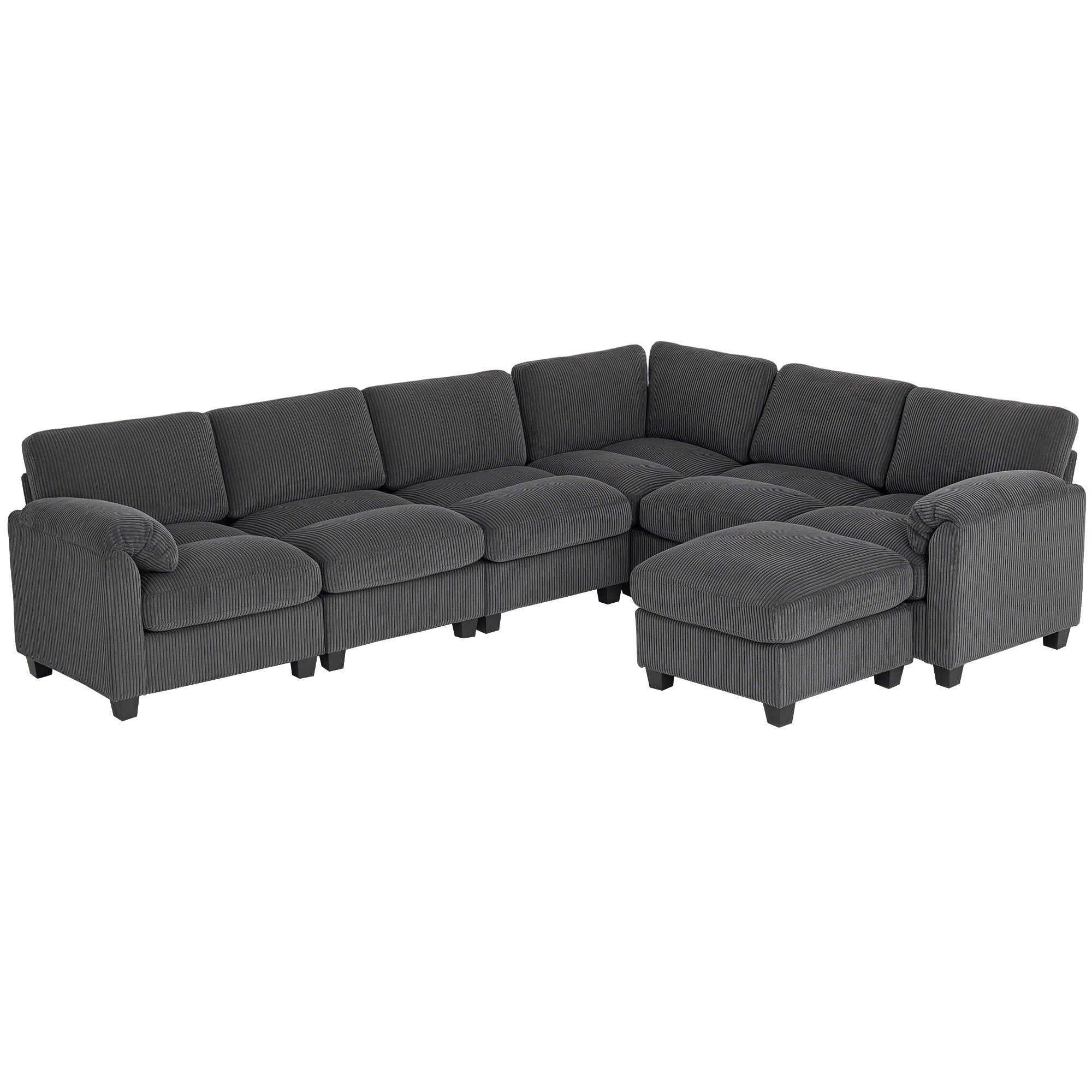 HOMCOM U‑förmiges Ecksofa, 292 x 224 cm – Cordstoff, Taschenfederkernpolster, dick gepolsterte Armlehnen, abnehmbarer Hocker, Schlafsofa, Dunkelgrau