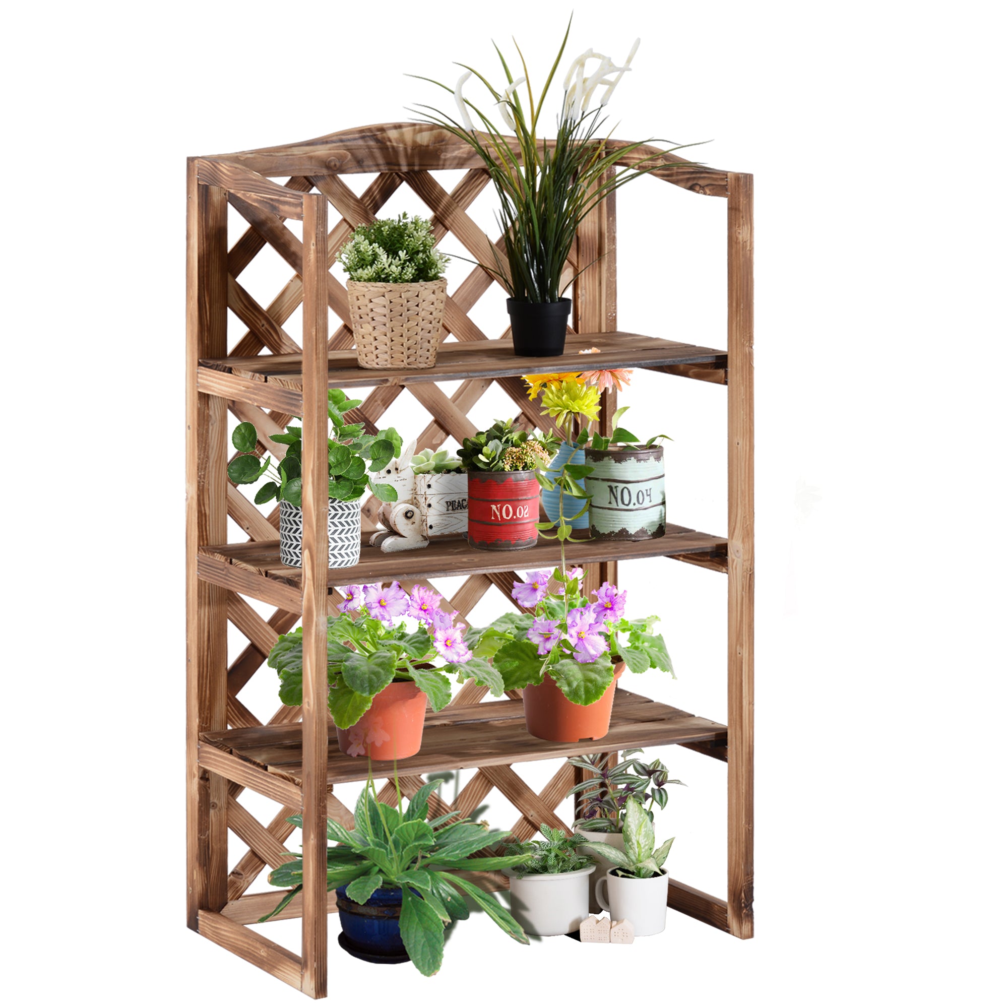 Outsunny Blomsterstand Blomster Rack Plante Stand Blomsterbænk 3 Etager Fyrretræ (Model8)