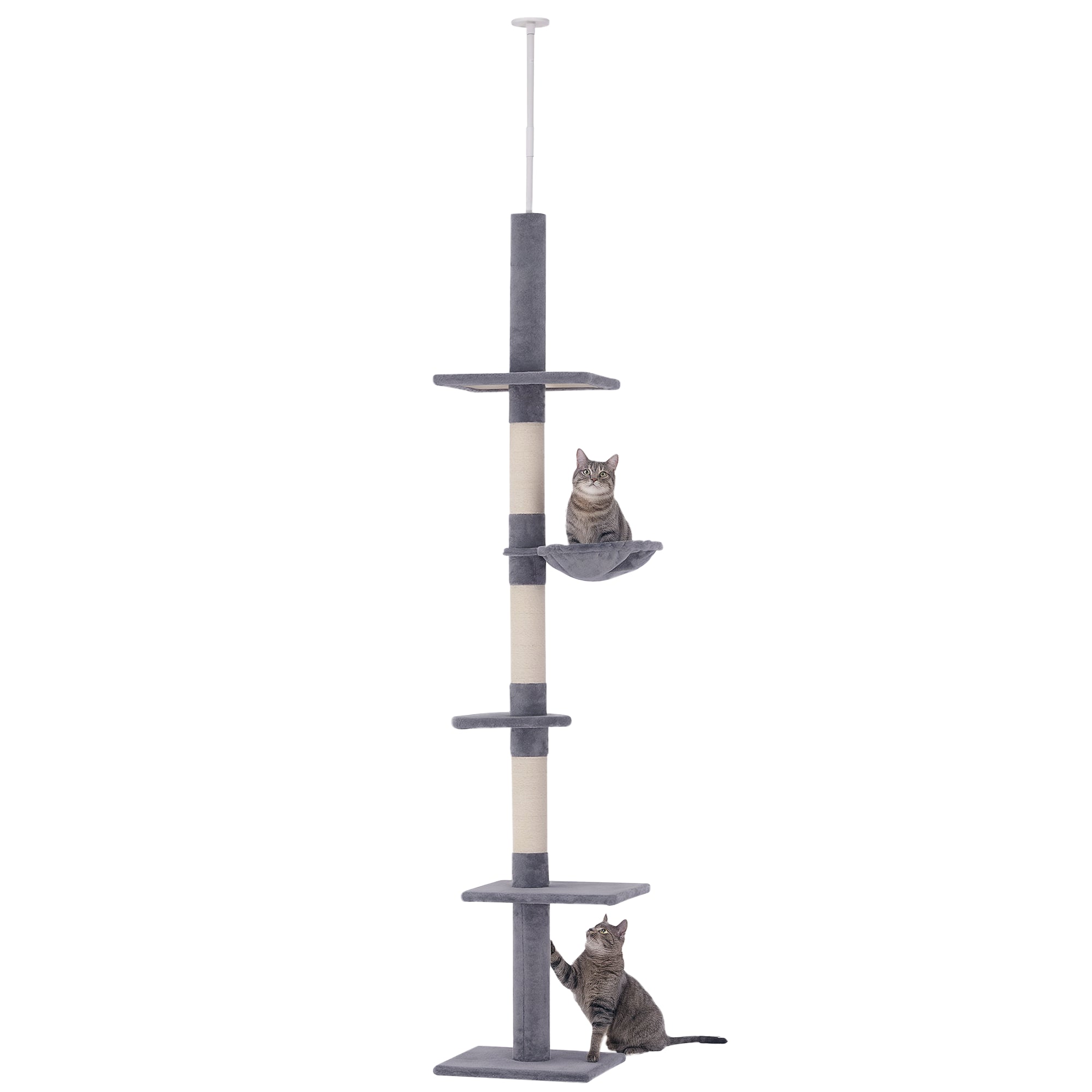 PawHut Ceiling Height Cat Tree Adjustable 230–260cm Tall Cat Tower with Sisal Scratching Posts Floor to Ceiling Cat Climbing Tree for Indoor Cats Gray