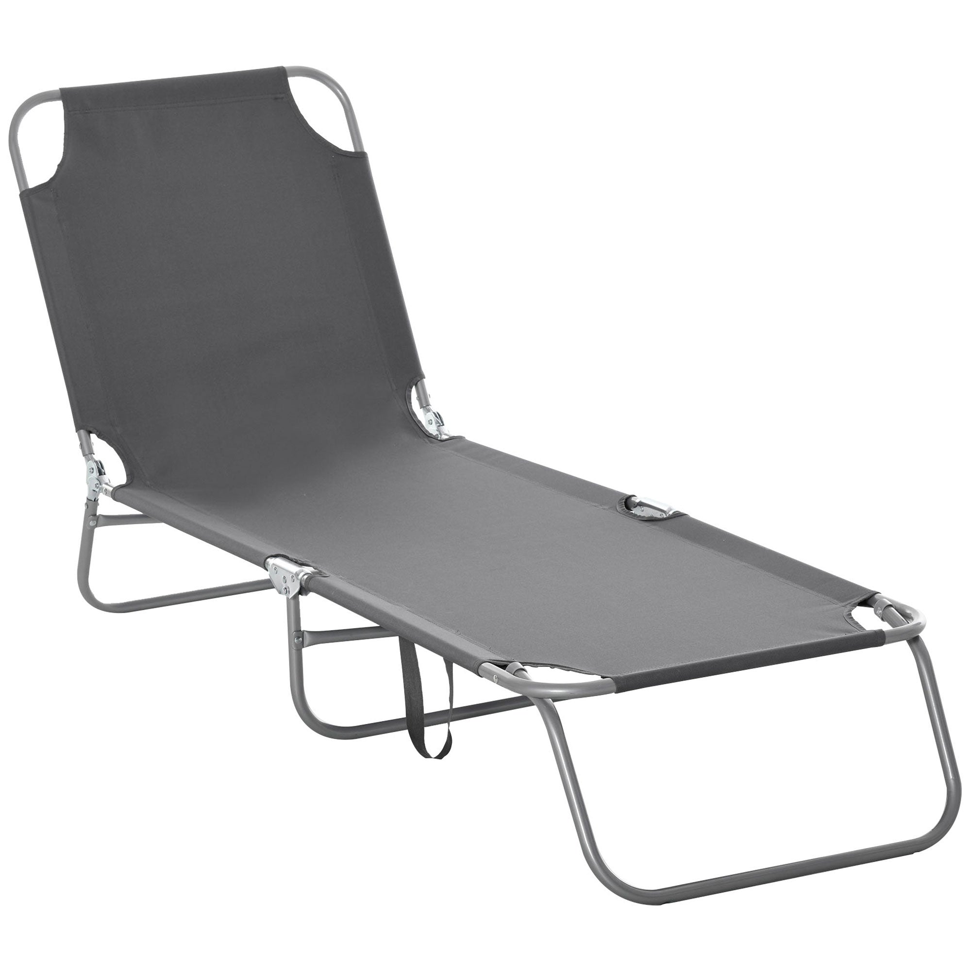 Outsunny Fällbar Loungestol Utomhus Trädgård med Justerbart Ryggstöd i 5 Positioner och Metallram, Belastning 120 kg för Terrass, Pool, Strand 187x55x24 cm Grå