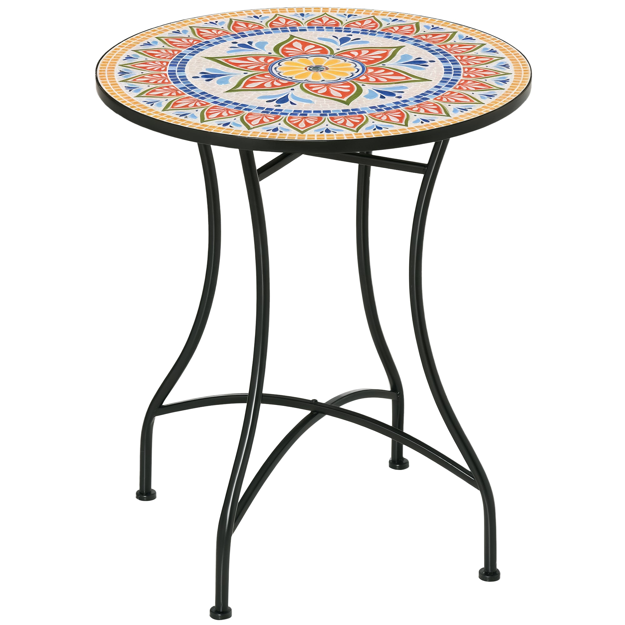 Garden Table ?60 cm, Weatherproof Metal Patio Table, Outdoor Dining Table, Camping Side Table, Round Patio Table for Garden Terrace Balcony Red+Blue+White