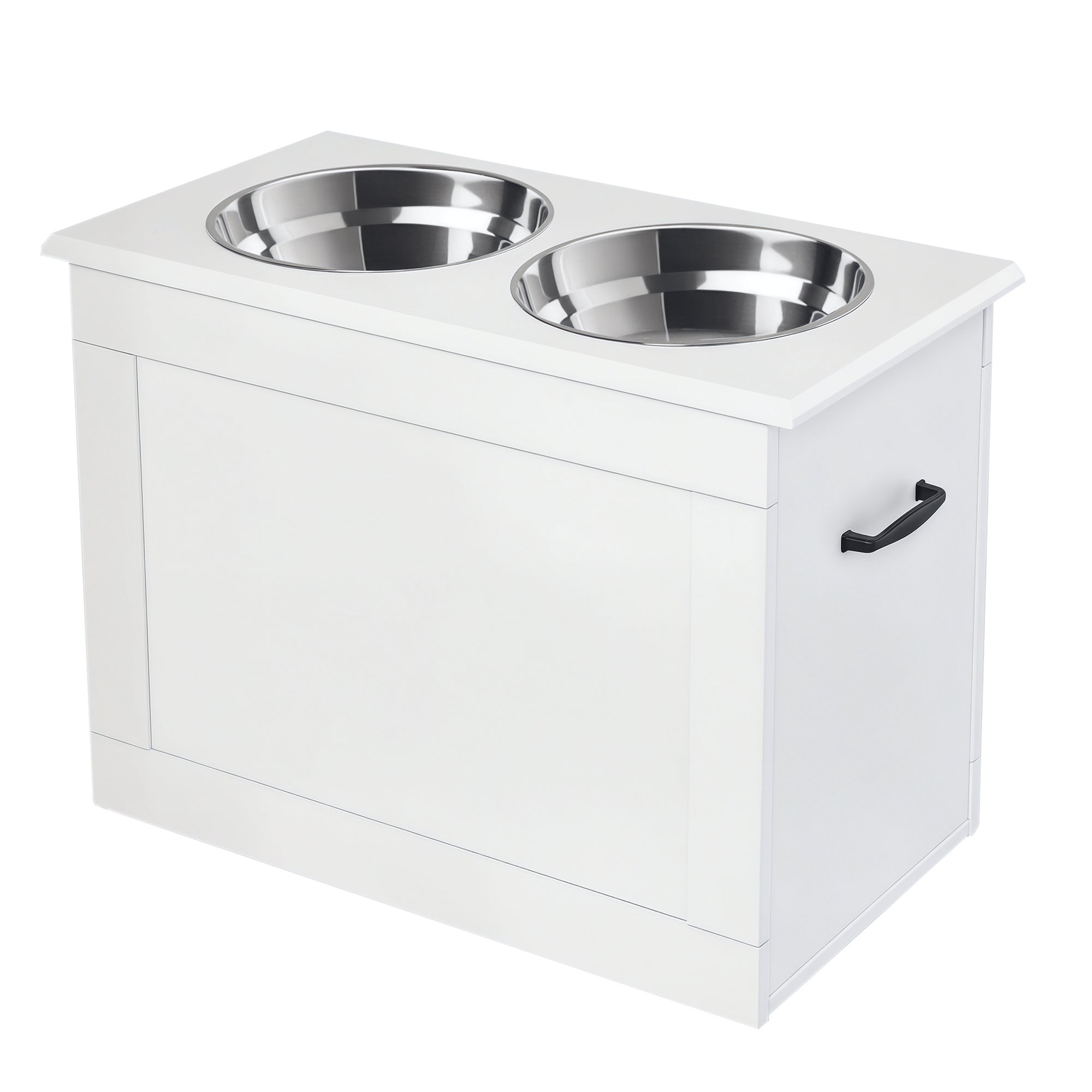 PawHut Erhöhte Futterstation für Hunde mit Stauraum, Wasserbehälter, 2 x 2000ml Edelstahl Schüsseln, Fressstation für Hunde und Katzen in Weiß
