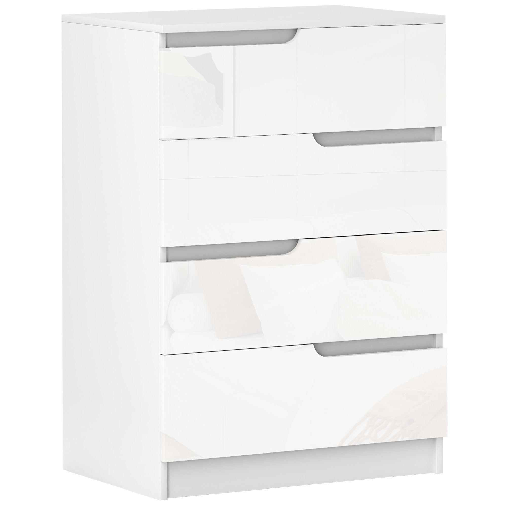 HOMCOM 4-Skuffers Kommode Moderne Soveværelses Kommode med Tipperfri Skuffer til Stue Gang 60x40x85 cm Hvid