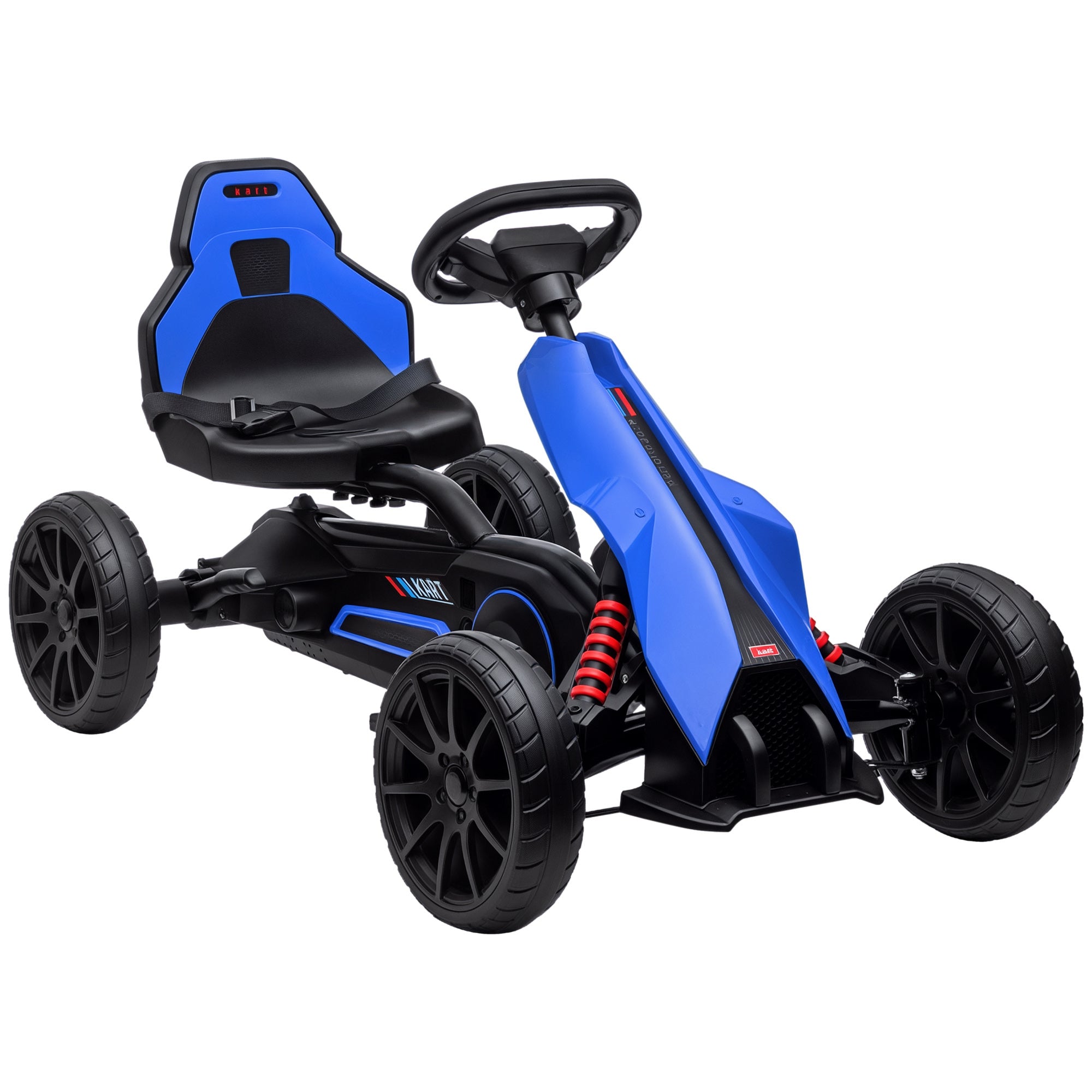 HOMCOM Pedalni Avtomobil Go-Kart z Ročno Zavoro, Prilagodljivim Sedežem, Sprednjim in Zadnjim Prenosom, EVA Kolesi, Pedalom, Otroško Vozilo Go-Kart za Otroke 3-8 Let Modra