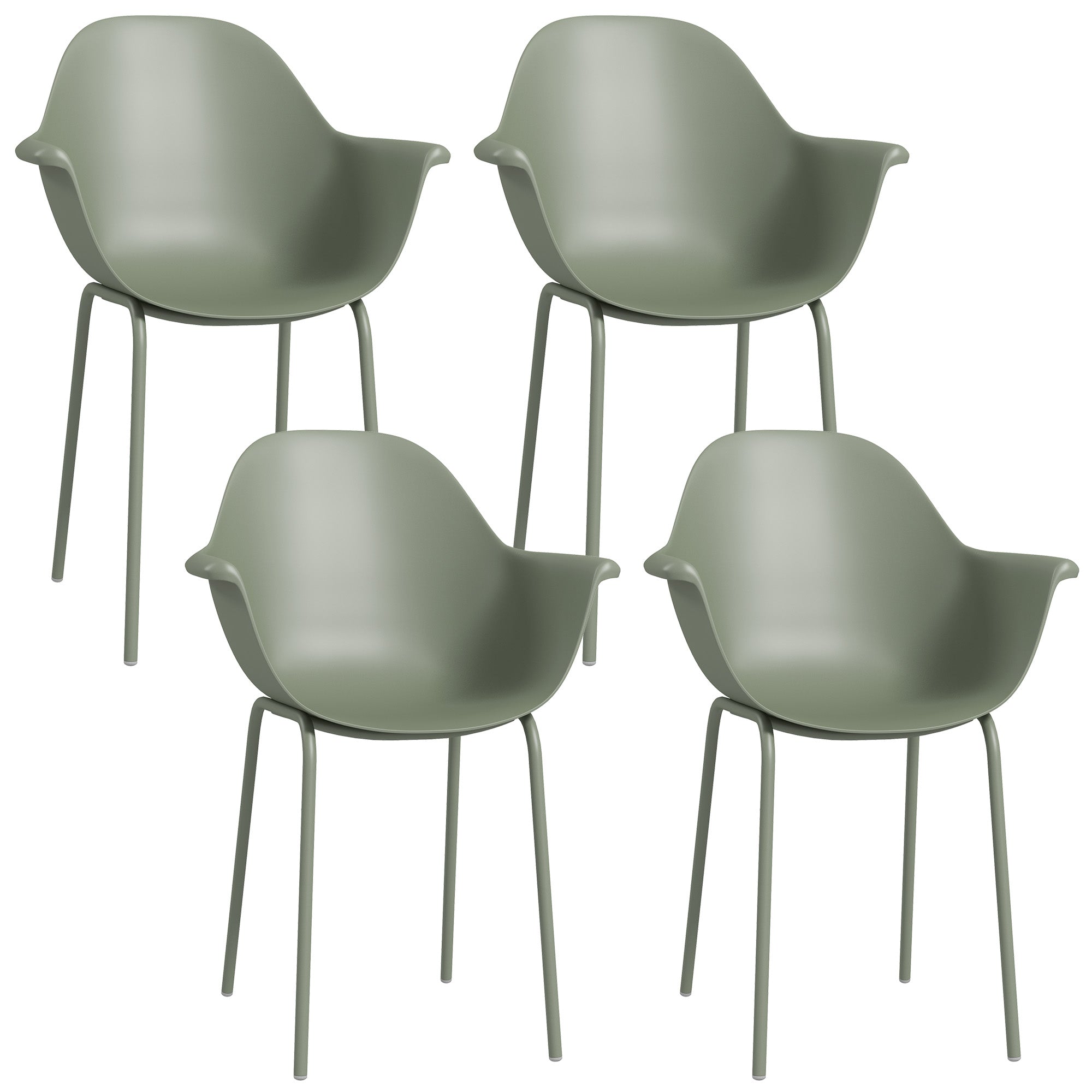 Garden Chair Set of 4 Weatherproof Plastic Garden Chairs with Armrests Backrest Patio Chair Supports up to 120 kg Patio Furniture for Backyard, Garden, Balcony Green