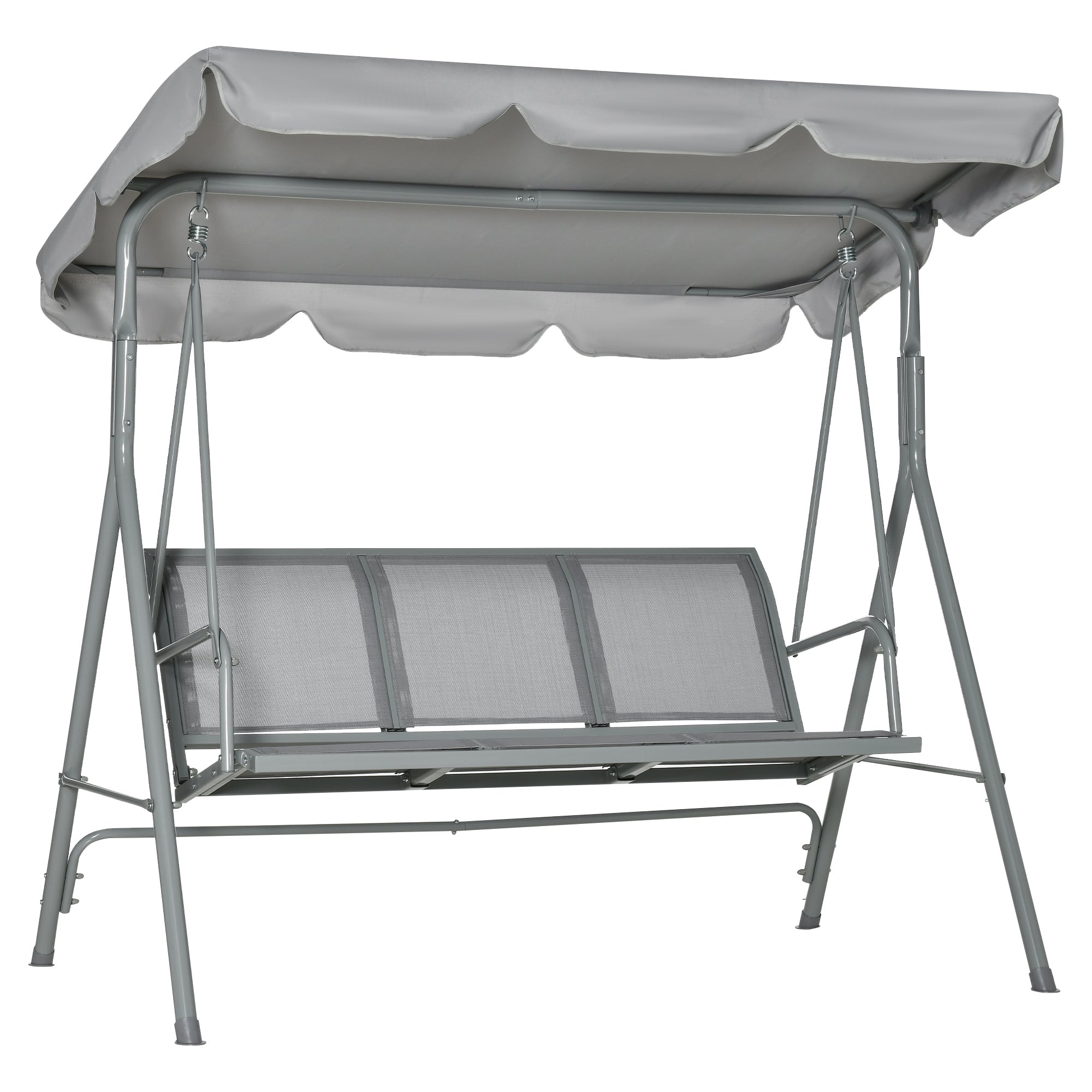 3 Seater Garden Swing Chair with Canopy, Outdoor Patio Swing Bench, Adjustable Sunshade, Steel Frame, Loadable up to 240 kg, Grey