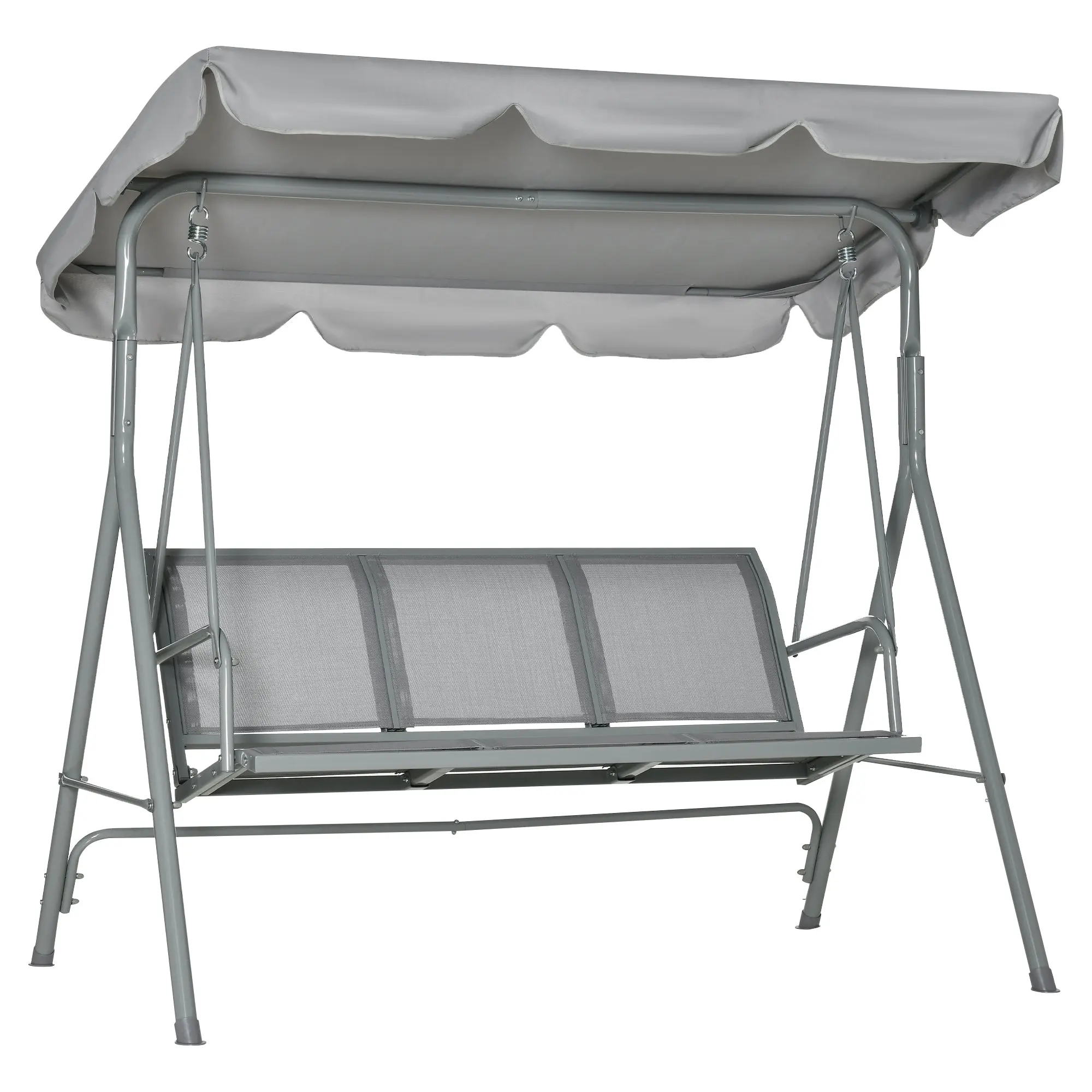 3 Seater Garden Swing Chair with Canopy, Outdoor Patio Swing Bench, Adjustable Sunshade, Steel Frame, Loadable up to 240 kg, Grey