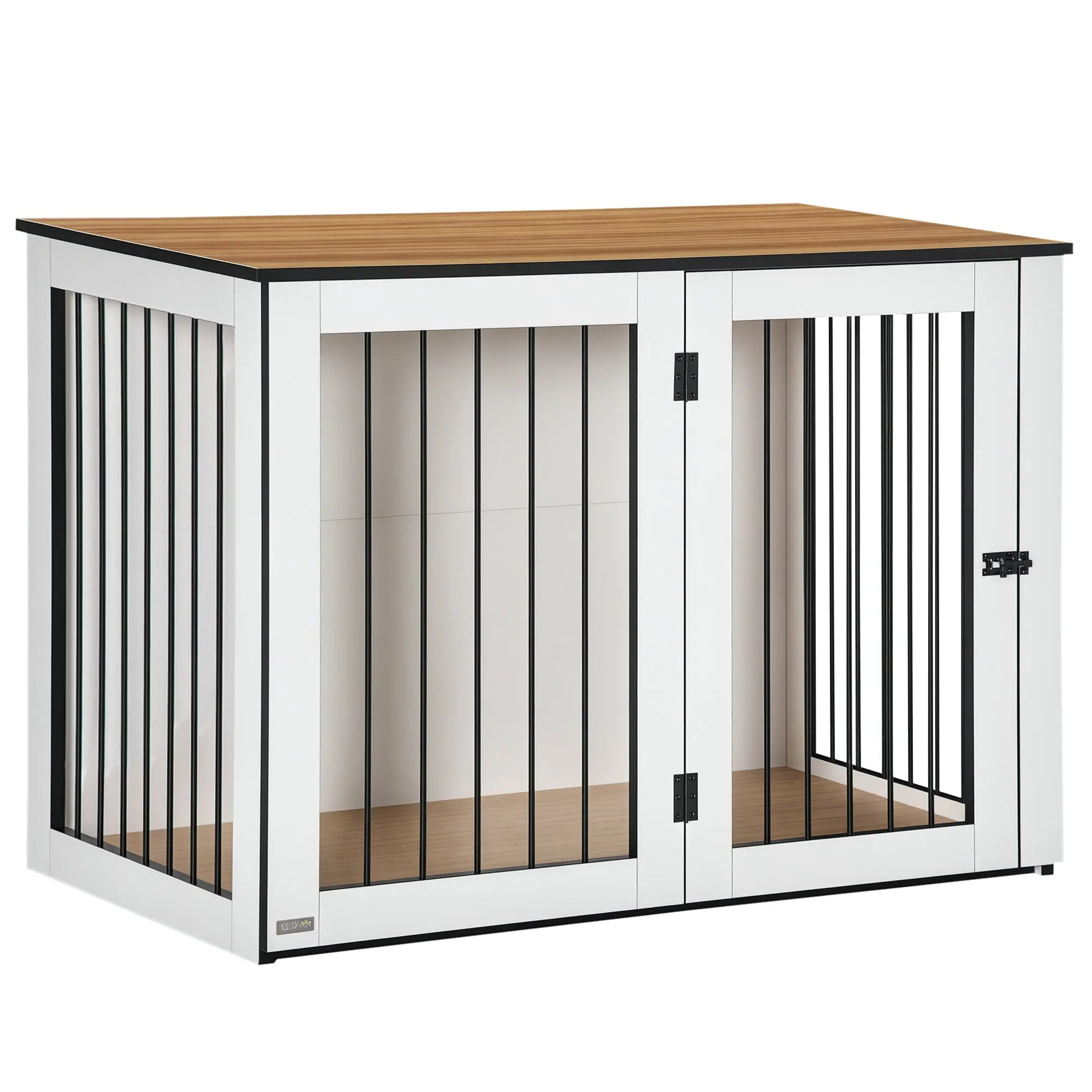 Dog Crate Furniture with Doors Window Modern Steel Home Indoor Dog Cage for Large Dogs up to 30 kg Dog House 106 x 60 x 76 cm, Oak+White