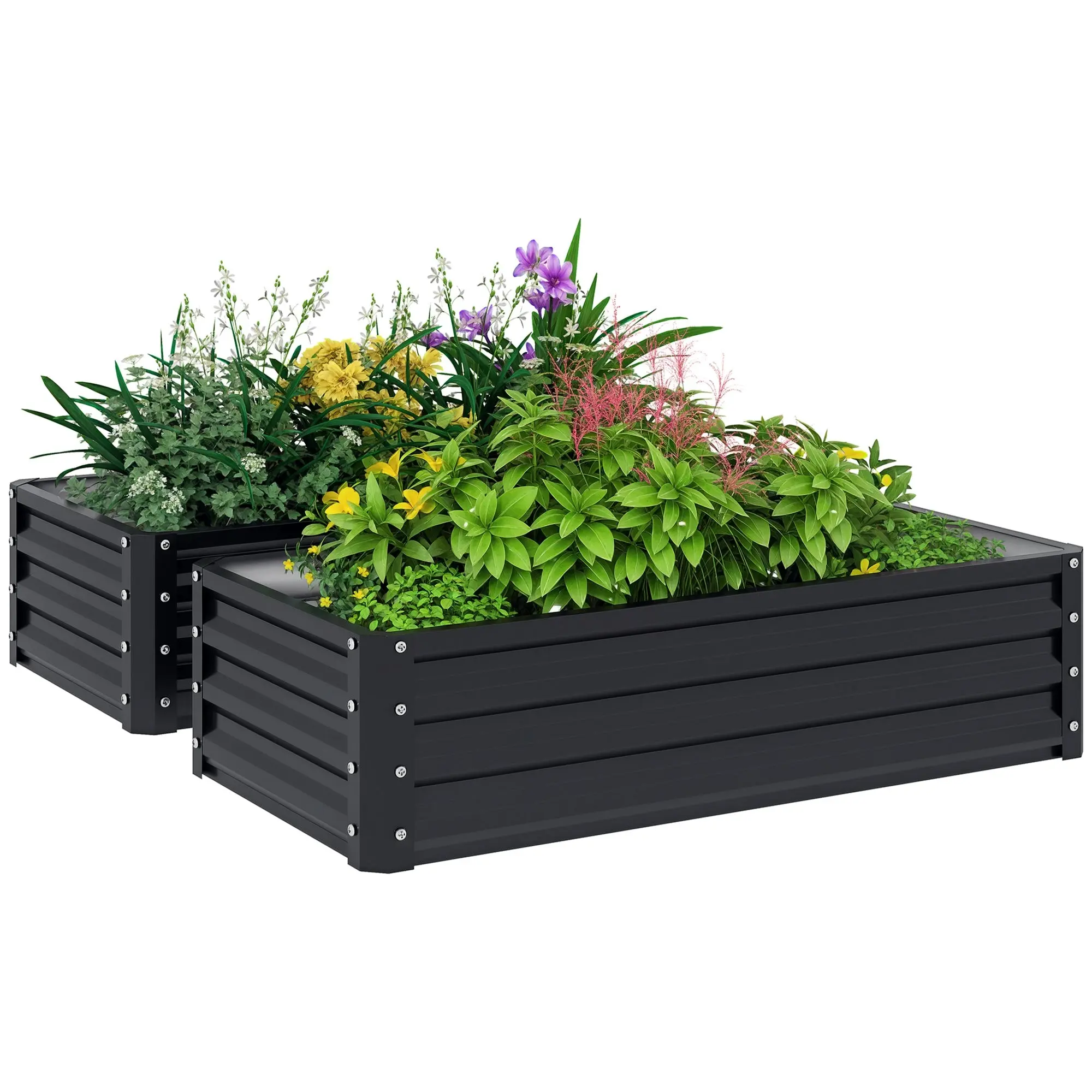 Set of 2 Galvanized Steel Raised Garden Beds, 47.2 x 23.6 x 12 in (120 x 60 x 30.5 cm) – Gray
