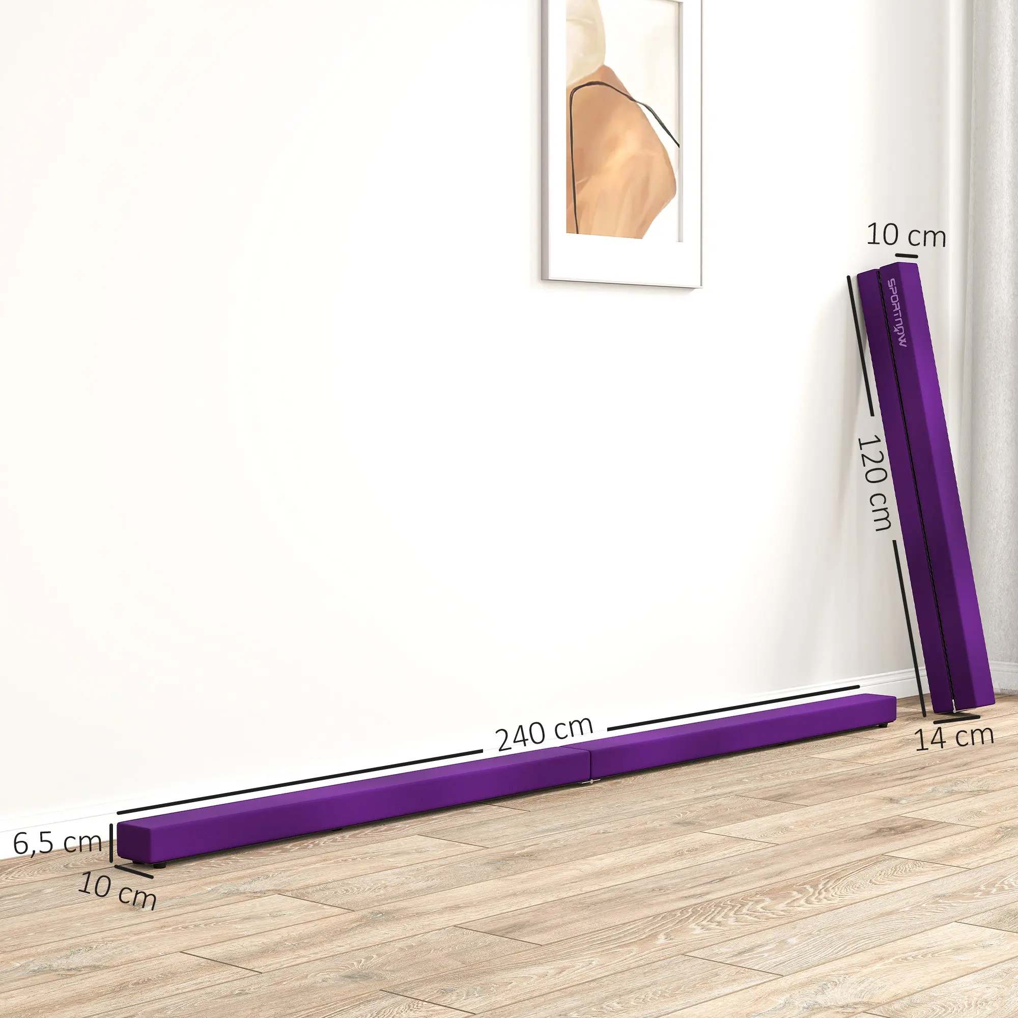 SPORTNOW Foldable 240 cm Velvet Gymnastics Beam, Balance Beam with Non-Slip Base, Gymnastics Training Equipment for Kids and Adults, Purple