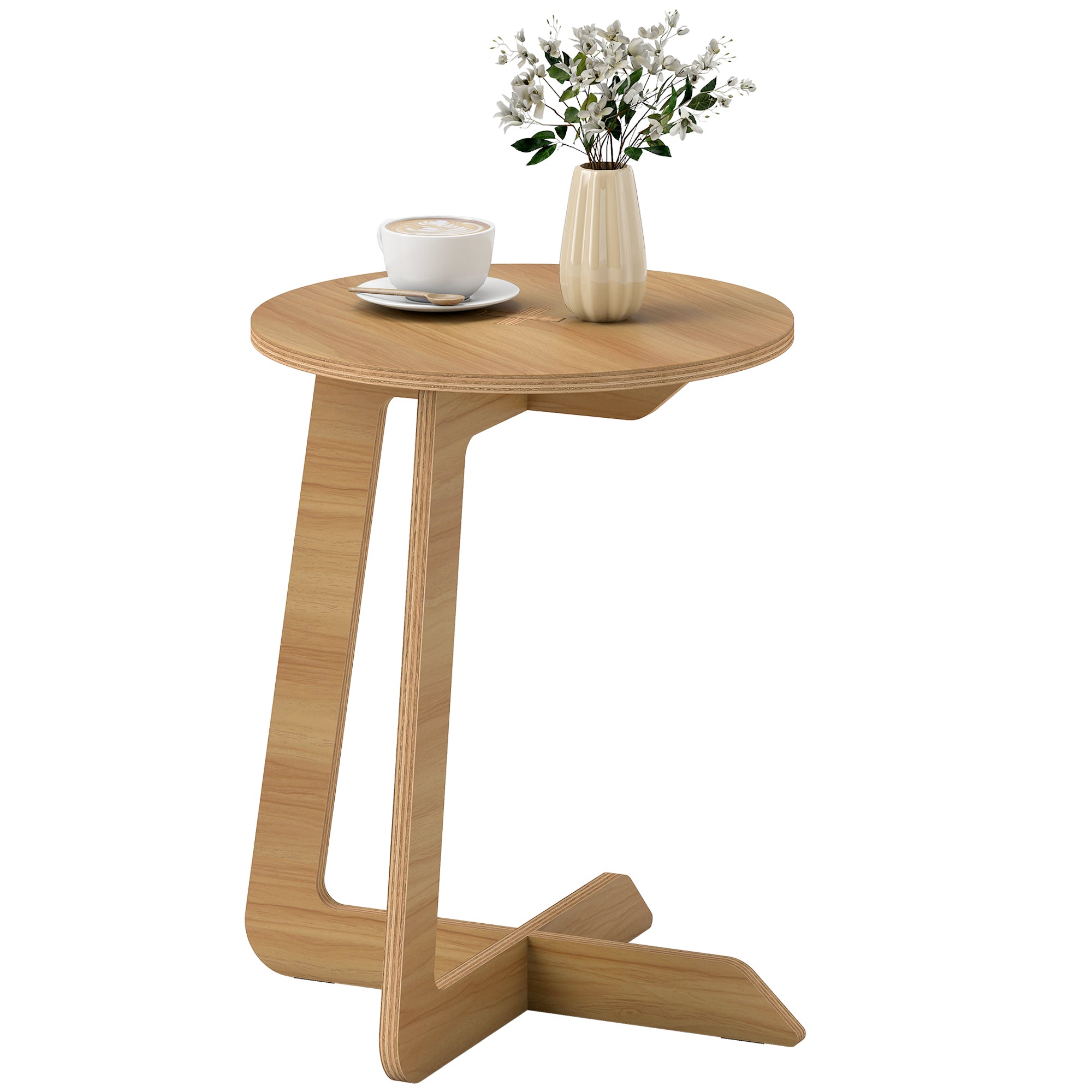 HOMCOM C-vormige bijzettafel, ronde accenttafel, snelle montage, voor kleine ruimtes, woonkamer & slaapkamer, naturel