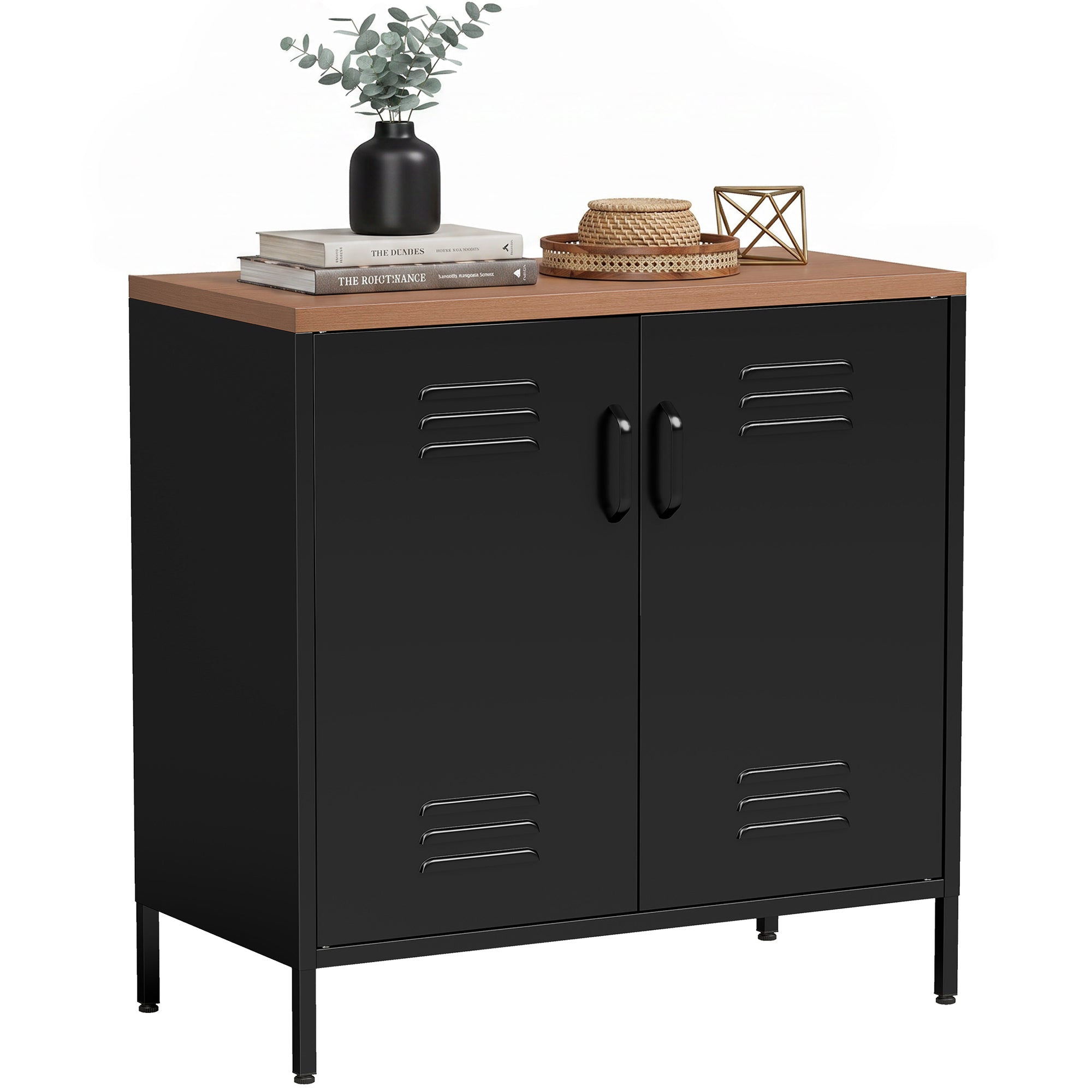 Industrial Metal Sideboard Cabinet with 2 Doors and Adjustable Shelf, Sturdy Steel Legs, for Kitchen, Bedroom & Office — 31.5" W x 15.7" D x 31.5" H (80 x 40 x 80 cm), Black