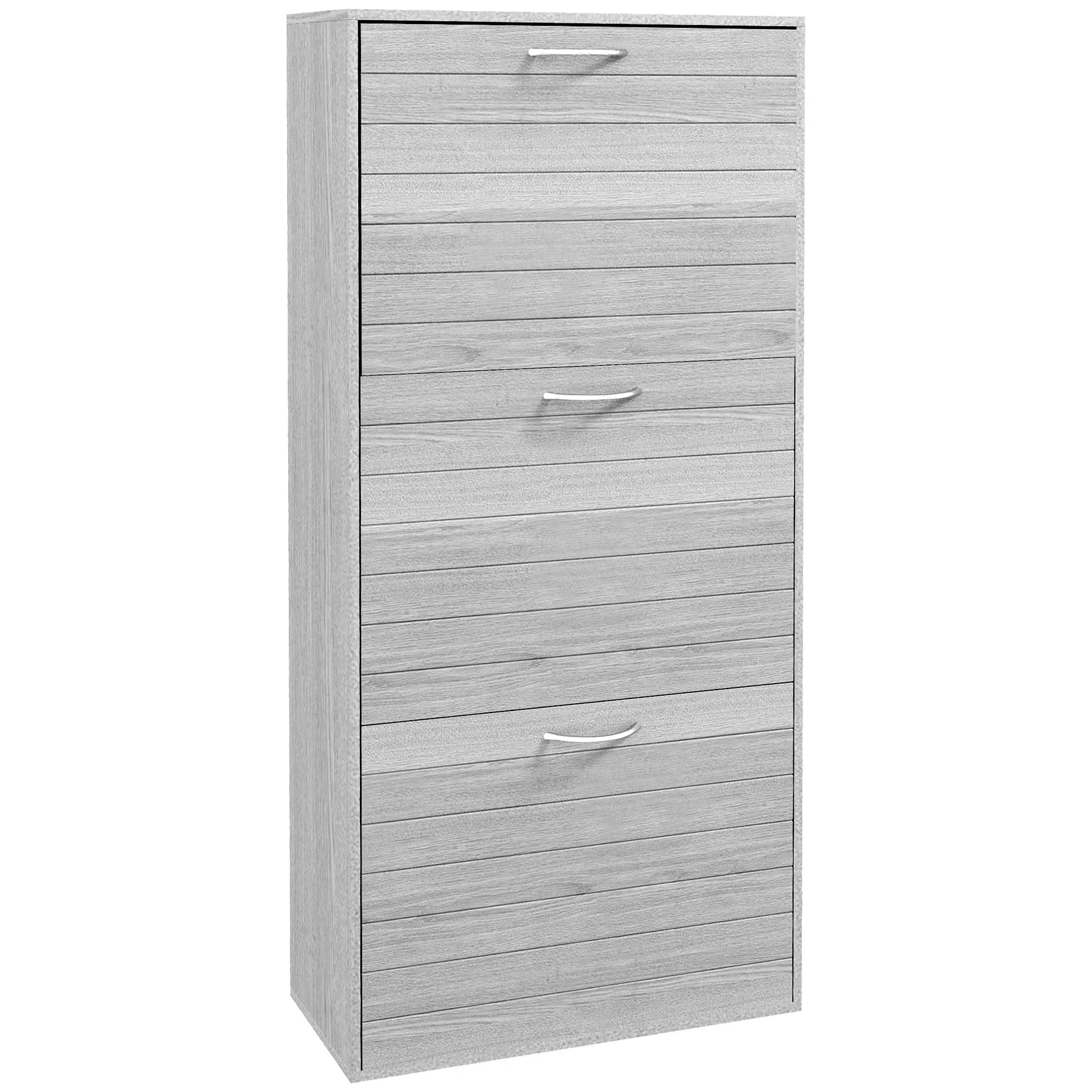 Narrow Shoe Cabinet with 3 Flip Doors, Adjustable Shelves, Holds up to 12 Pairs, Gray
