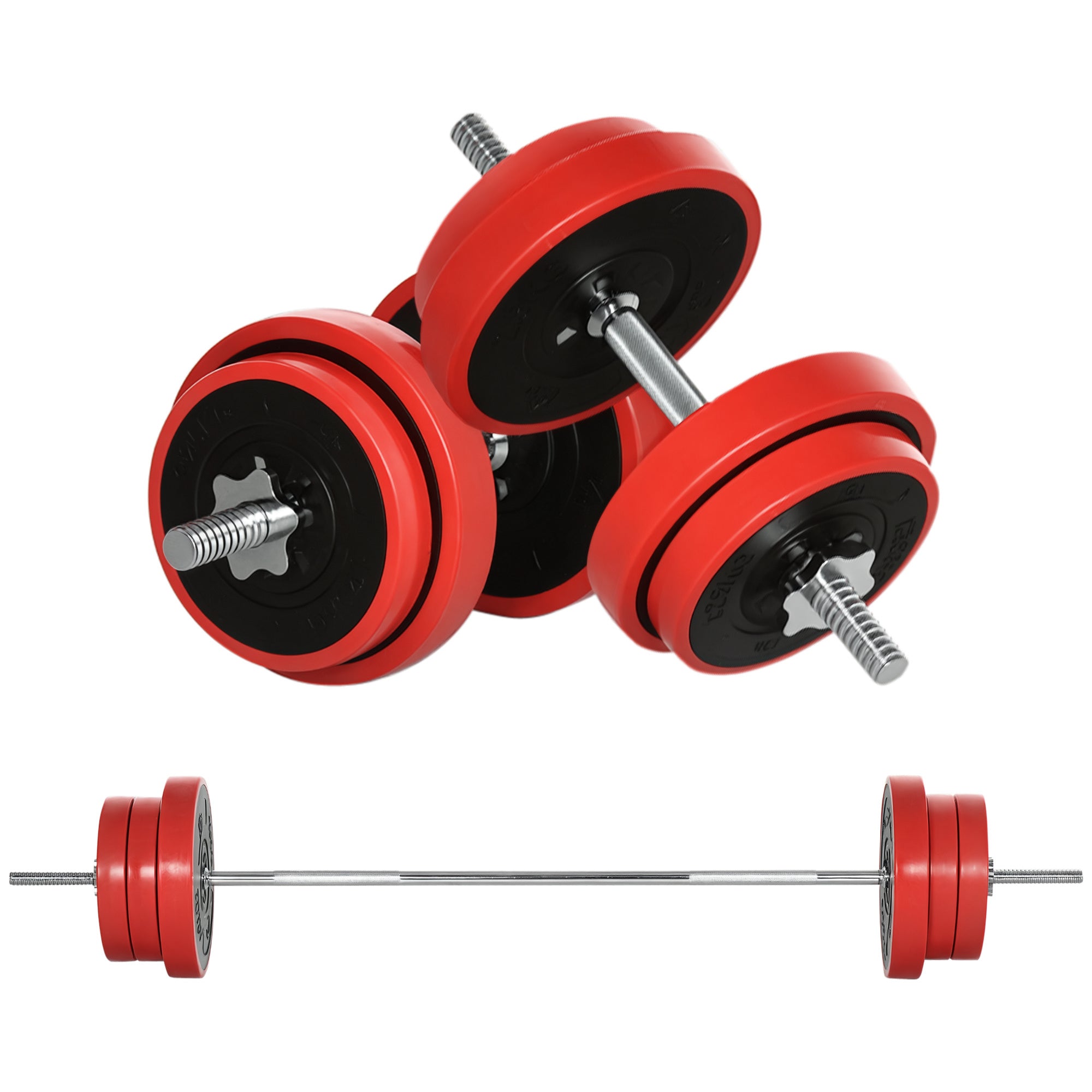 HOMCOM 65 kg Langhantel- und Gewichtssatz für das Heimtraining, Metall, Eisensand und Gummi, Rot