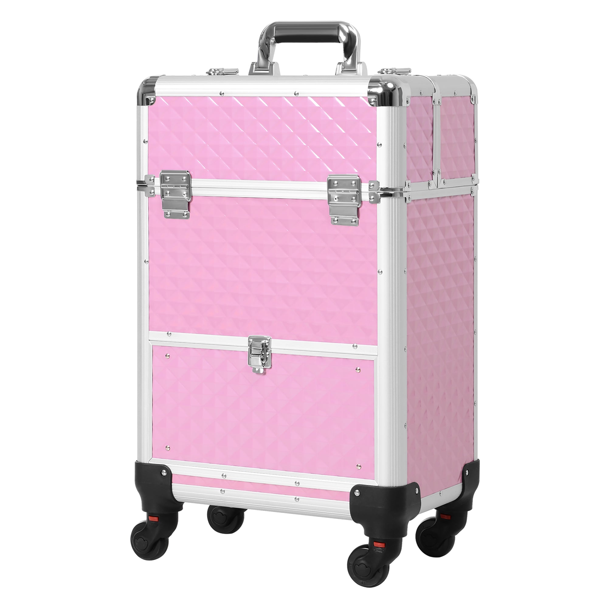 HOMCOM Professionel Makeup Kuffert med Skuffe – Kørekuffert til Rejse og Arbejde 34x25x62 cm Pink