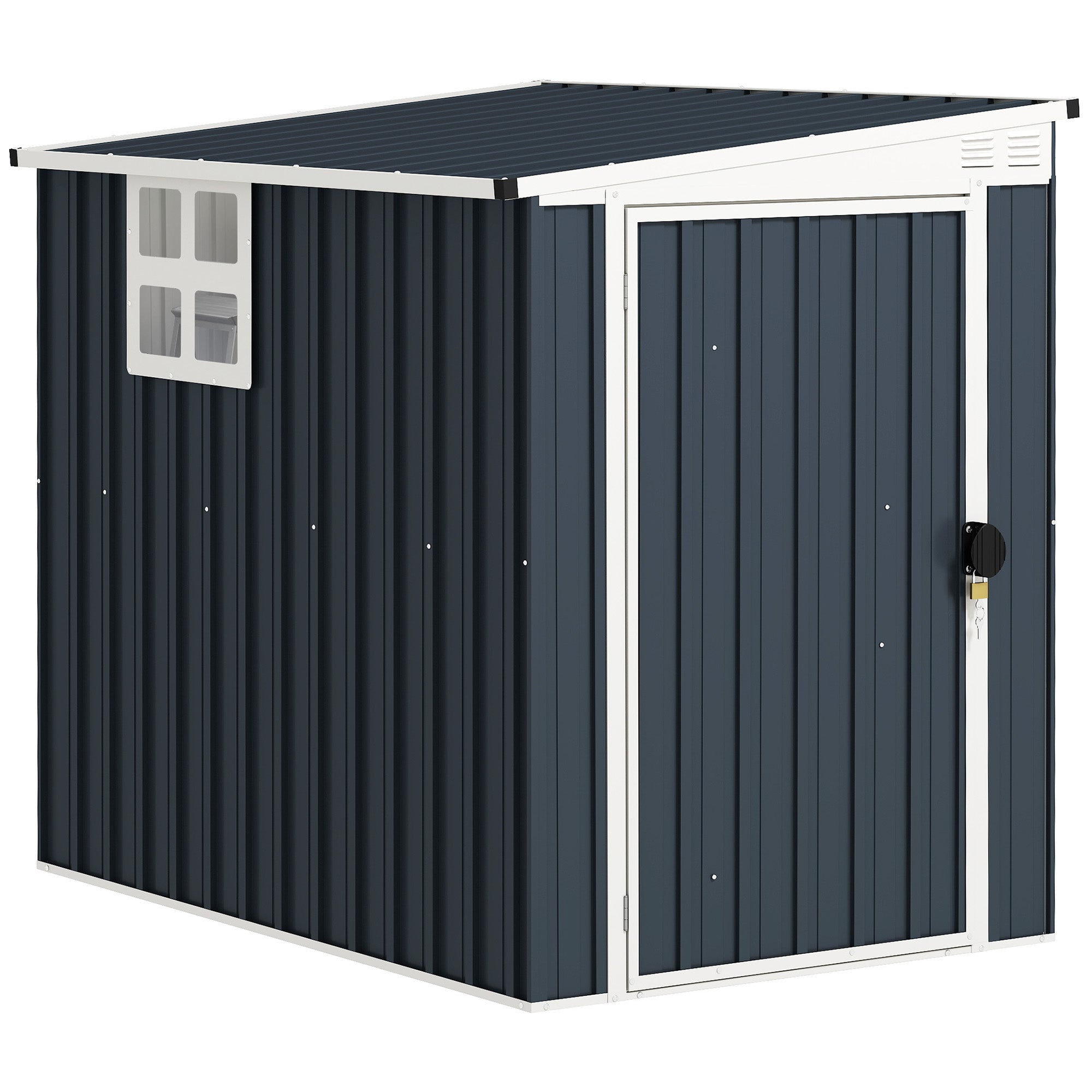 Metal Tool Shed 2.6m? 128x193x181cm Tool Shed with Lean-to Roof Window Lockable Door Weatherproof Garden Shed Outdoor Garden Shed for Backyard Outdoor Area Dark Gray