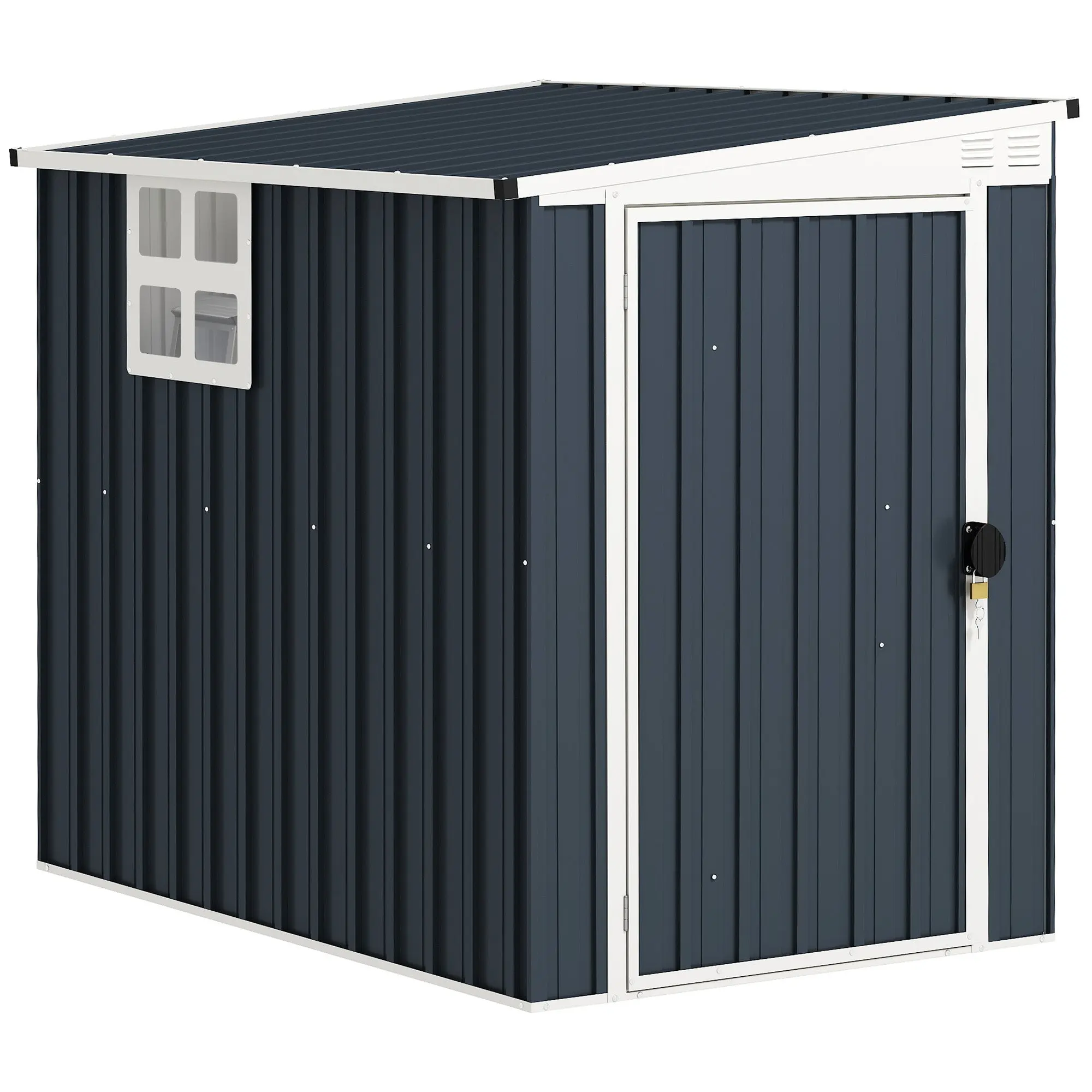 Metal Tool Shed 2.6m? 128x193x181cm Tool Shed with Lean-to Roof Window Lockable Door Weatherproof Garden Shed Outdoor Garden Shed for Backyard Outdoor Area Dark Gray