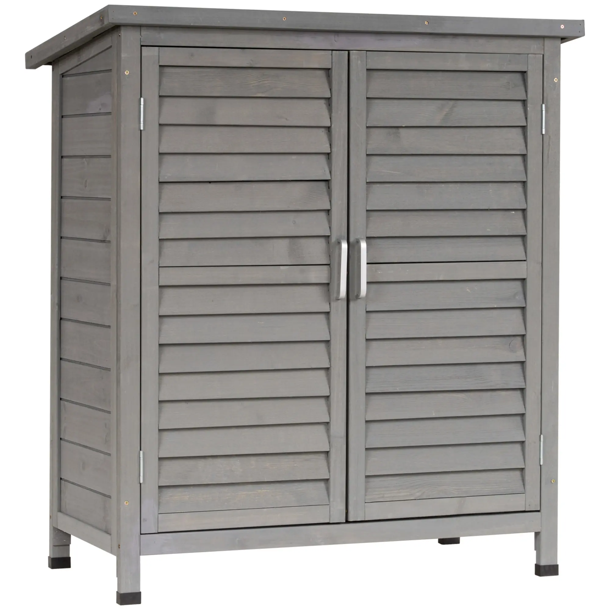 Wooden Garden Storage Shed with 2 Interior Shelves, 2 Doors, and Sloping Roof for Outdoor Terrace 87x46.5x96.5 cm Gray
