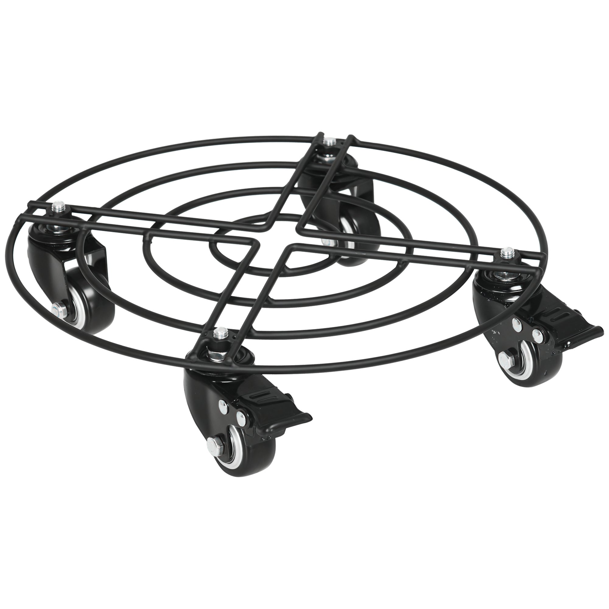 ?30cm Metal Plant Pot Trolley with Swivel Wheels and Brake for Indoor and Outdoor Use, Black