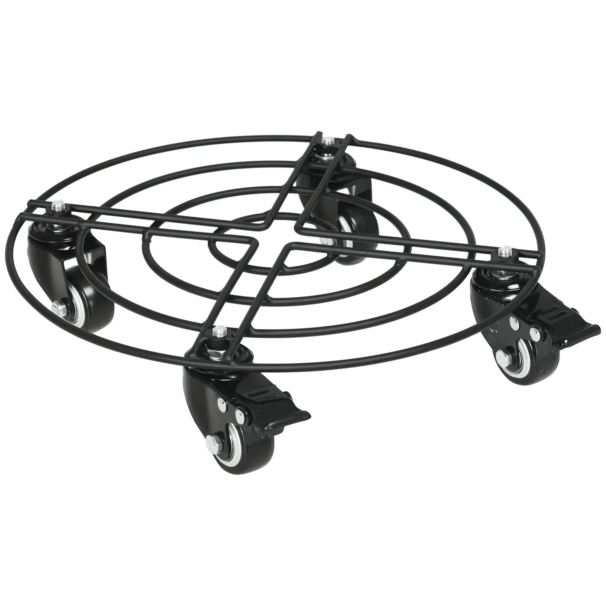 ?30cm Metal Plant Pot Trolley with Swivel Wheels and Brake for Indoor and Outdoor Use, Black