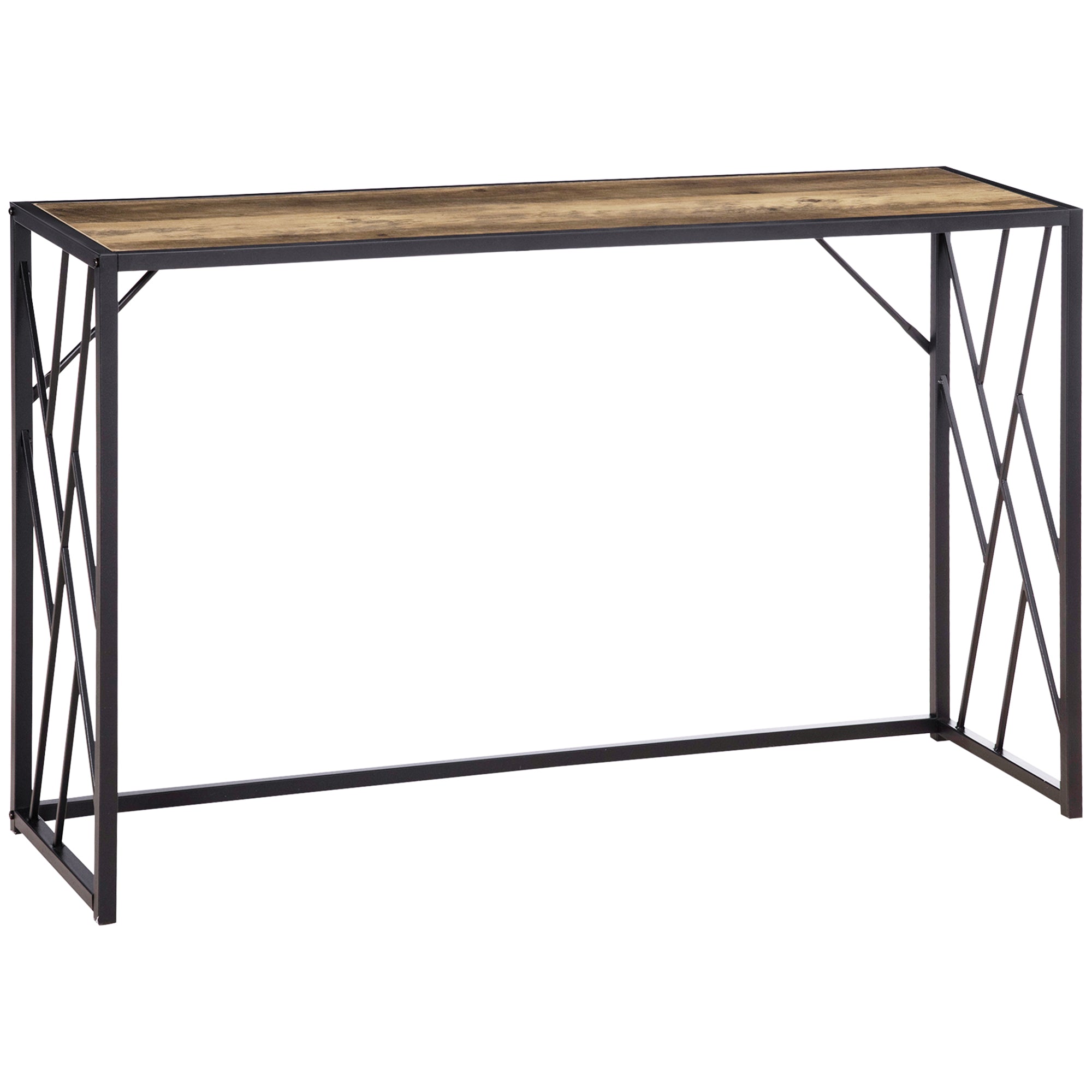 HOMCOM Конзолен Таблица, Странична Таблица с Метални Ножки, 120 x 35 x 75 см, Индустриална Таблица за Коридор, Крайна Таблица, за Малки Промеждутъци, Вход, Коридор, Всекидневна, Спалня, Кафяв