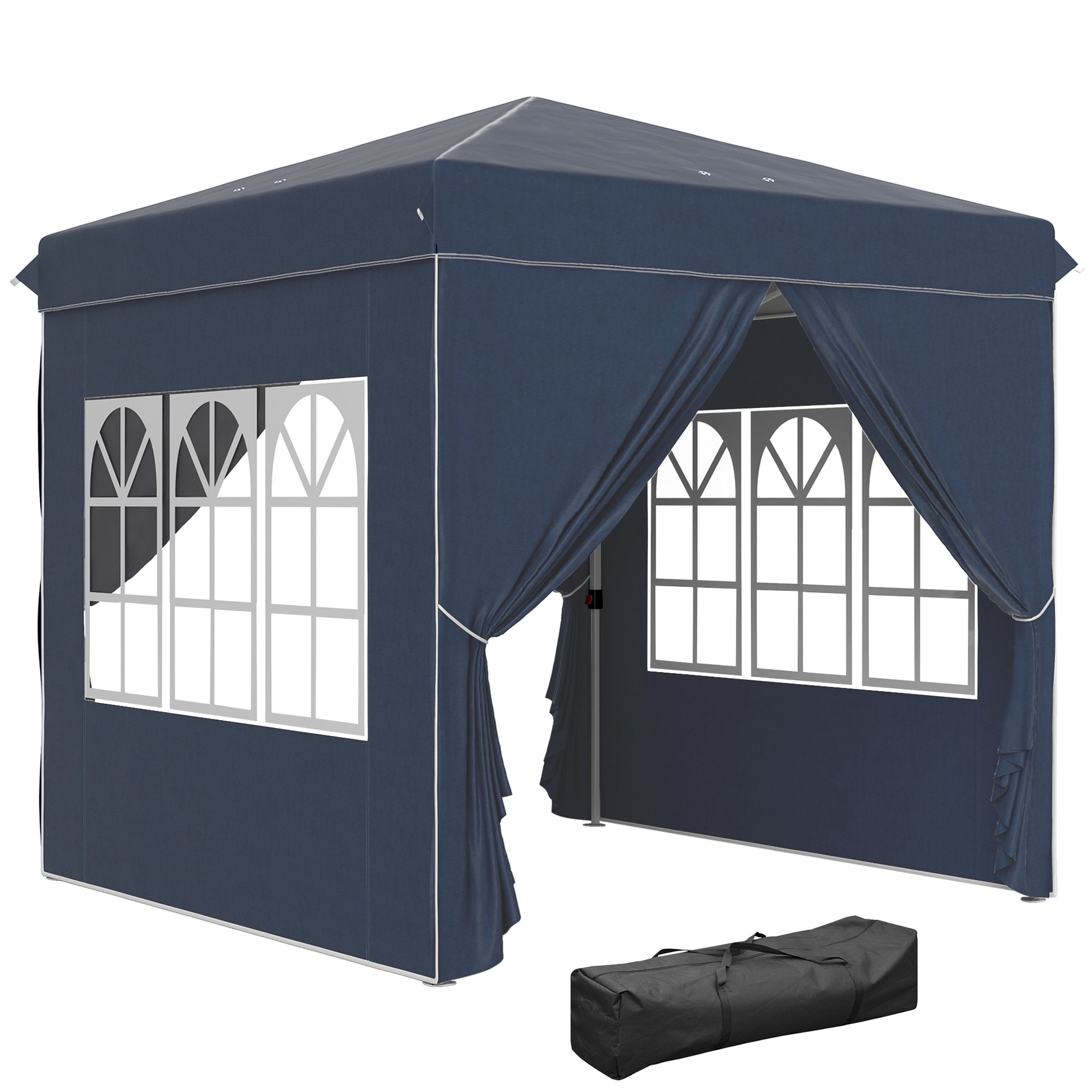 Pavilion 2.5x2.5m, Water-Resistant Stable Winter-Proof Pop-Up Folding Pavilion, UV Protection 50+, Foldable Party Tent Garden Tent with 4 Side Panels Bag Garden Pavilion for Camping Garden, Dark Blue