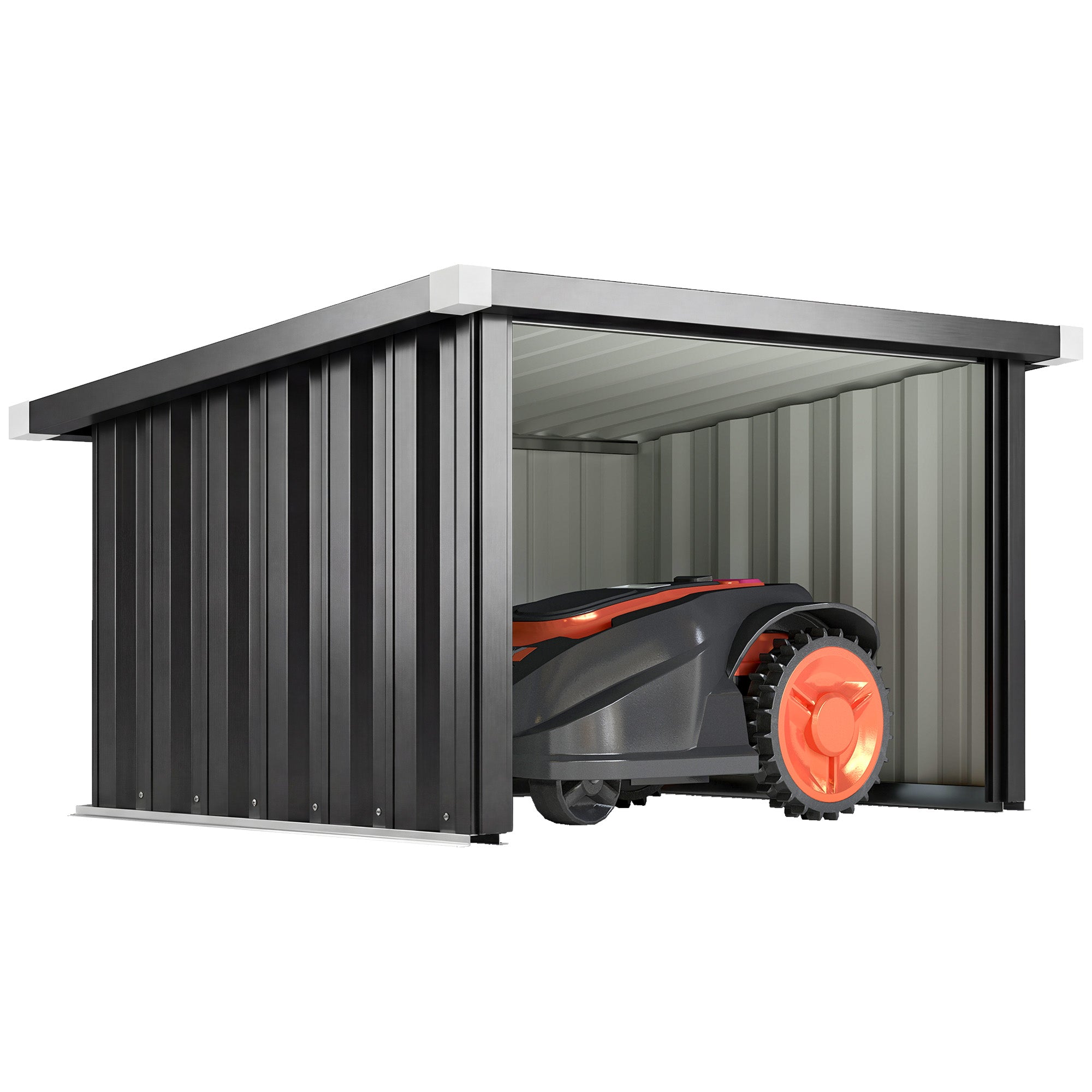 Galvanized Steel Robot Mower Garage with Sloped Roof — Easy Assembly, 108 × 86 × 62.5 cm (42.5 × 33.9 × 24.6 in), Dark Grey