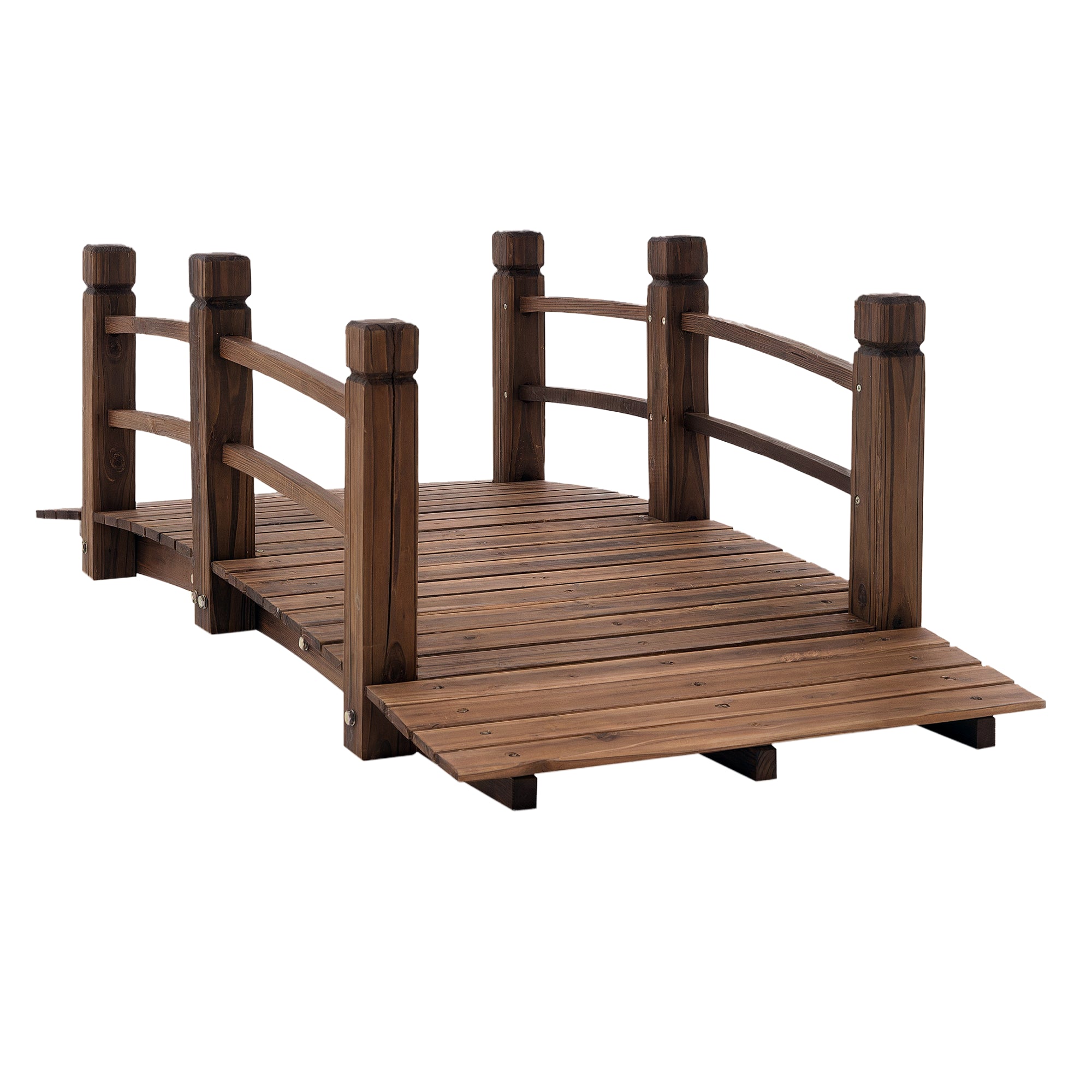 Outsunny Tuinbrug Houten Brug met Leuning voor Vijver Tot 181 kg Decoratieve Brug voor Patio 152,5x67x48 cm Gecharcoaliseerd Hout