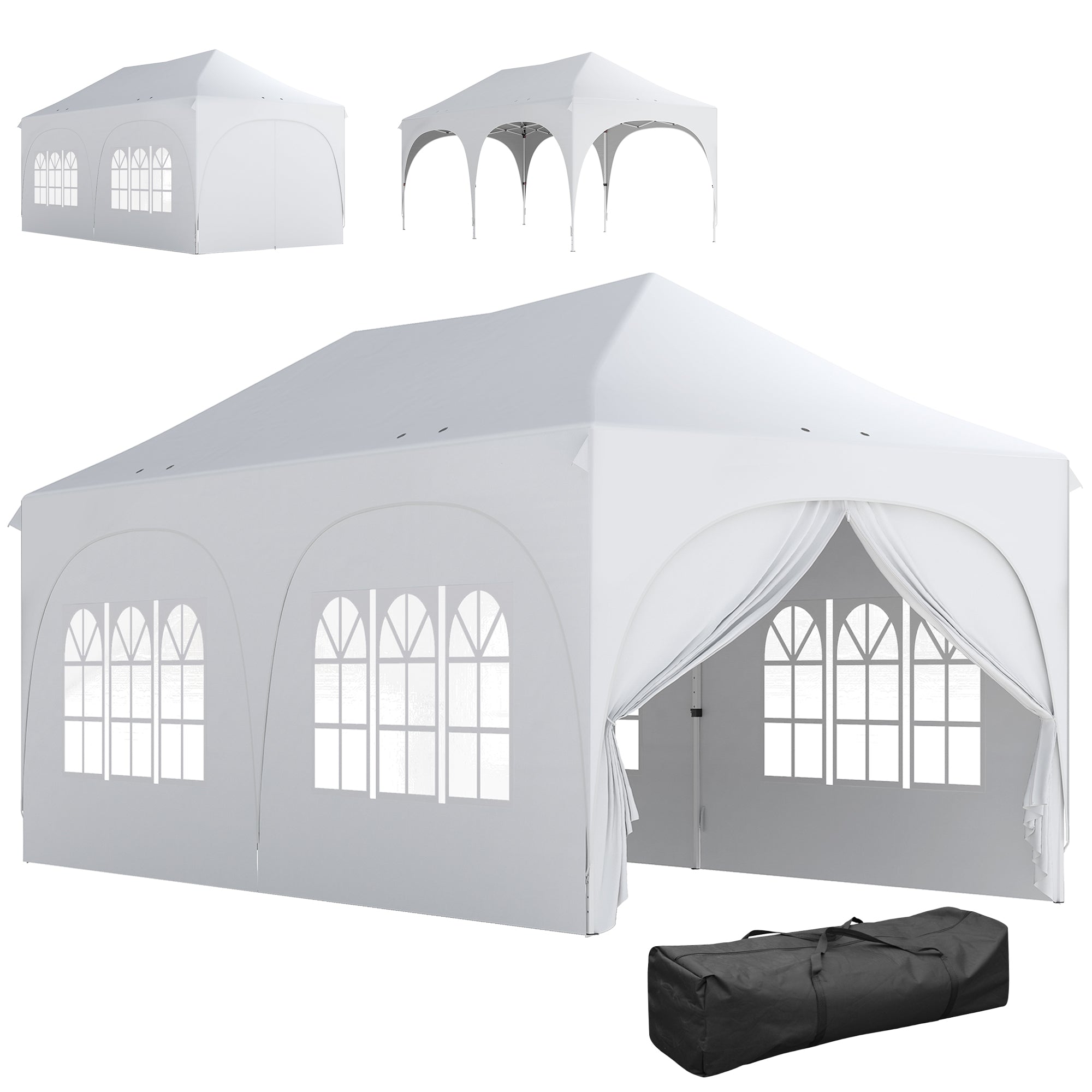 Outsunny Tonnelle pliante 3 x 6 m étanche — Hauteur réglable, toit pointu, aérations, parois amovibles, protection UPF30+ — Blanc
